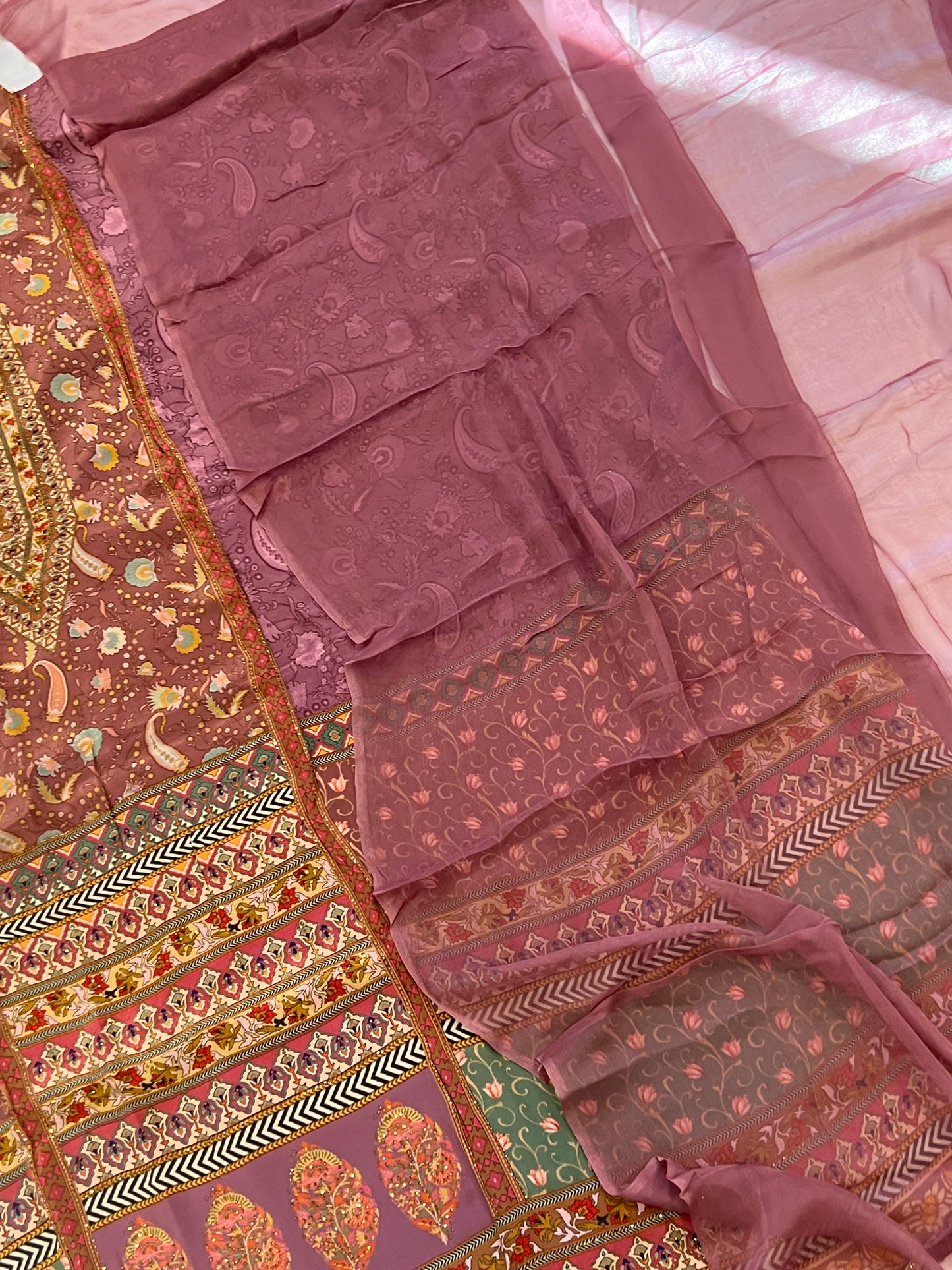 PURPLE PURE CREPE EMBROIDERY SUIT 1007