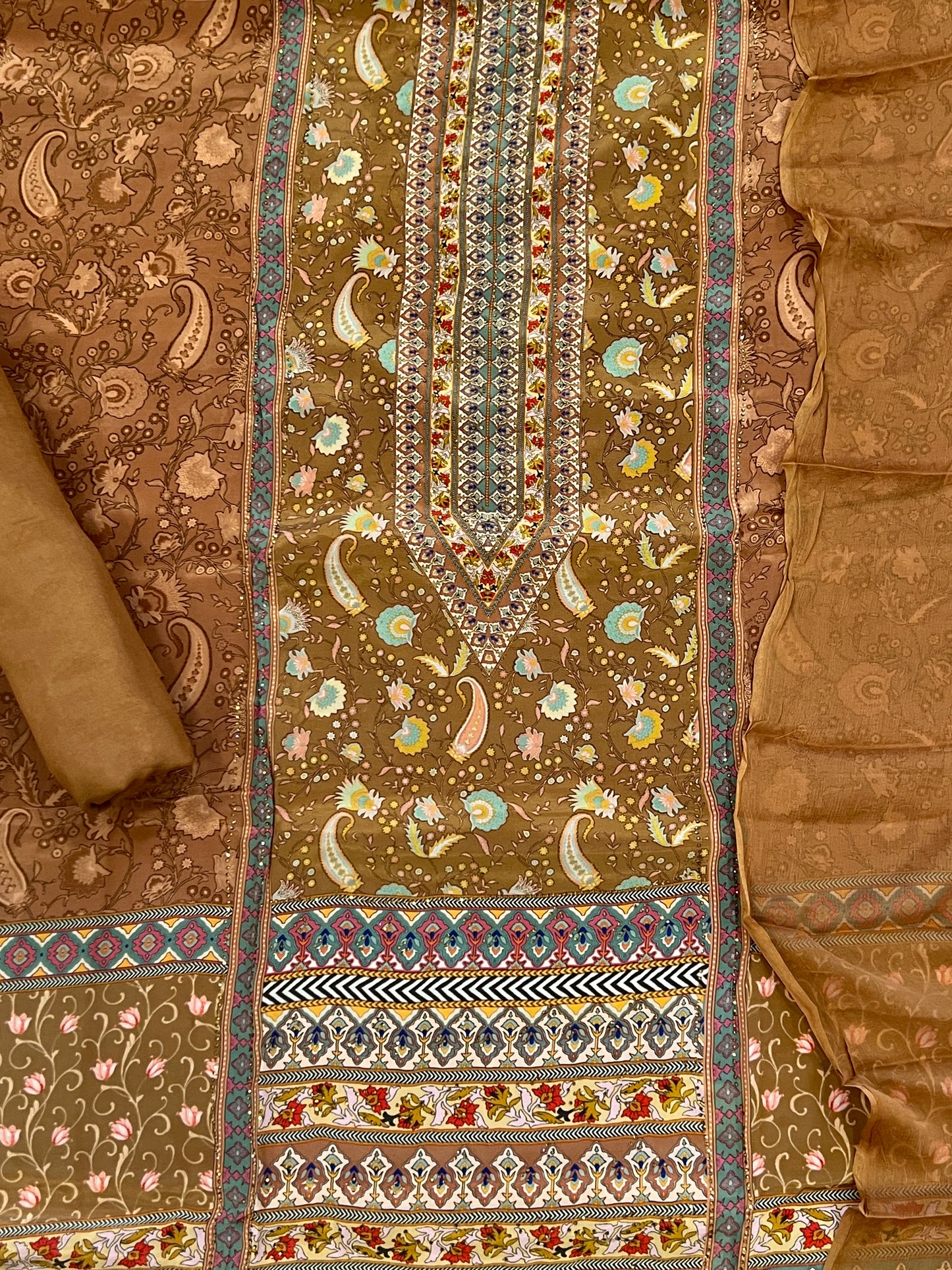 BROWN PURE CREPE EMBROIDERY SUIT 1007