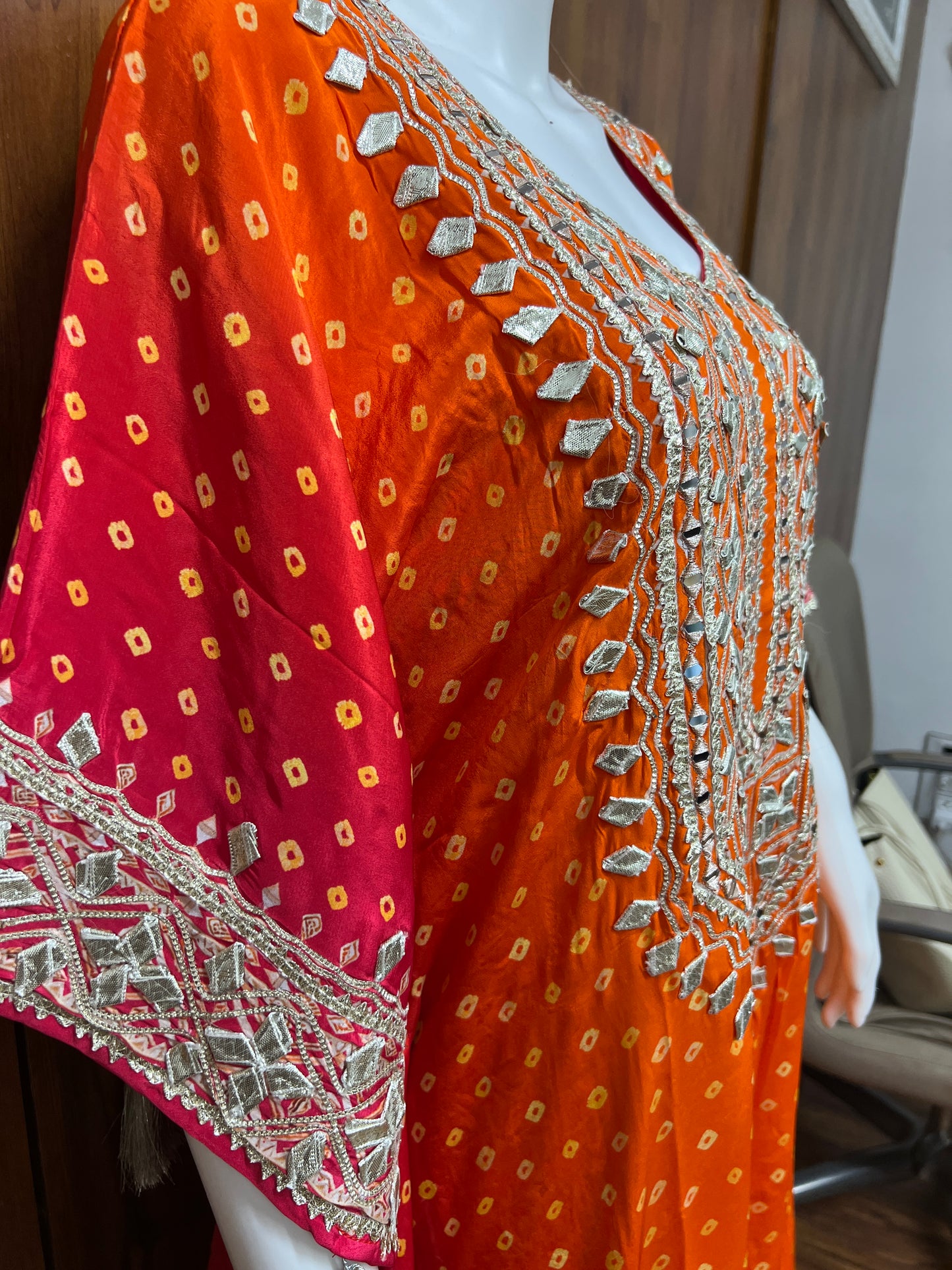 ORANGE PURE CREPE EMBROIDERED KAFTAN