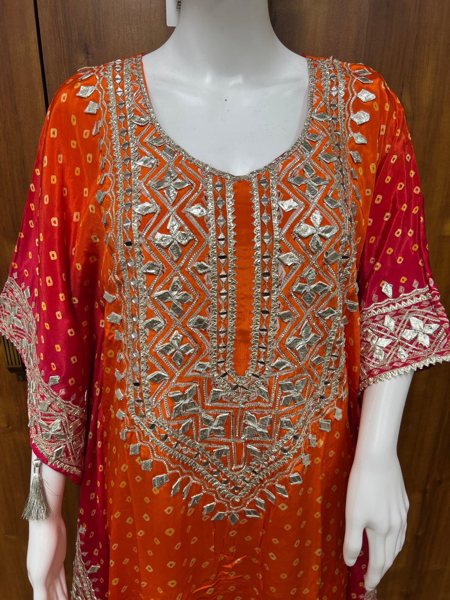 ORANGE PURE CREPE EMBROIDERED KAFTAN