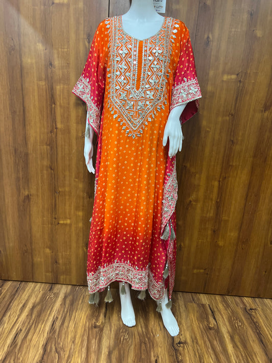 RAHI ORANGE PURE CREPE EMBROIDERED KAFTAN Q