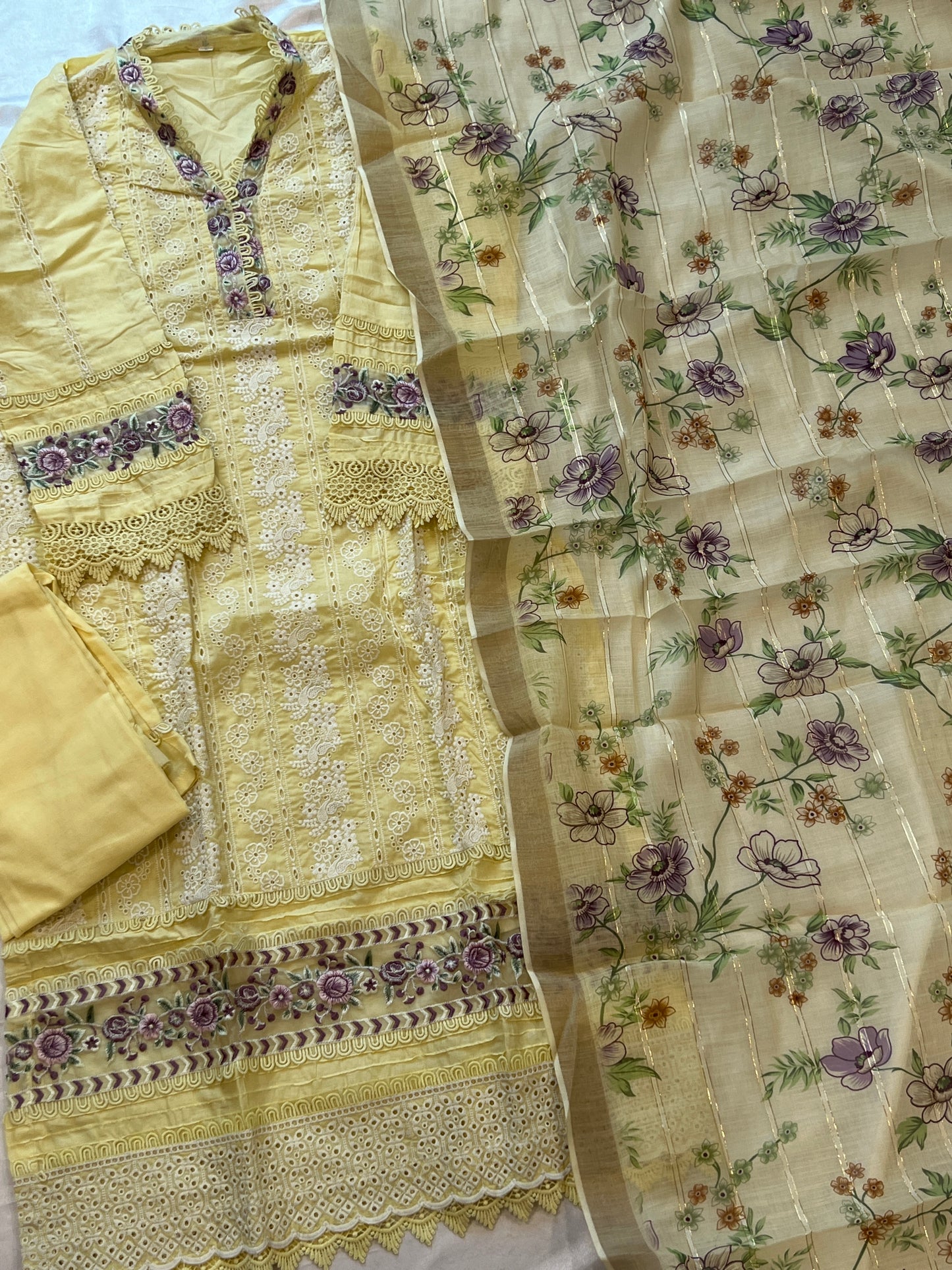 RAHI YELLOW PURE COTTON EMBROIDERY SUIT 13