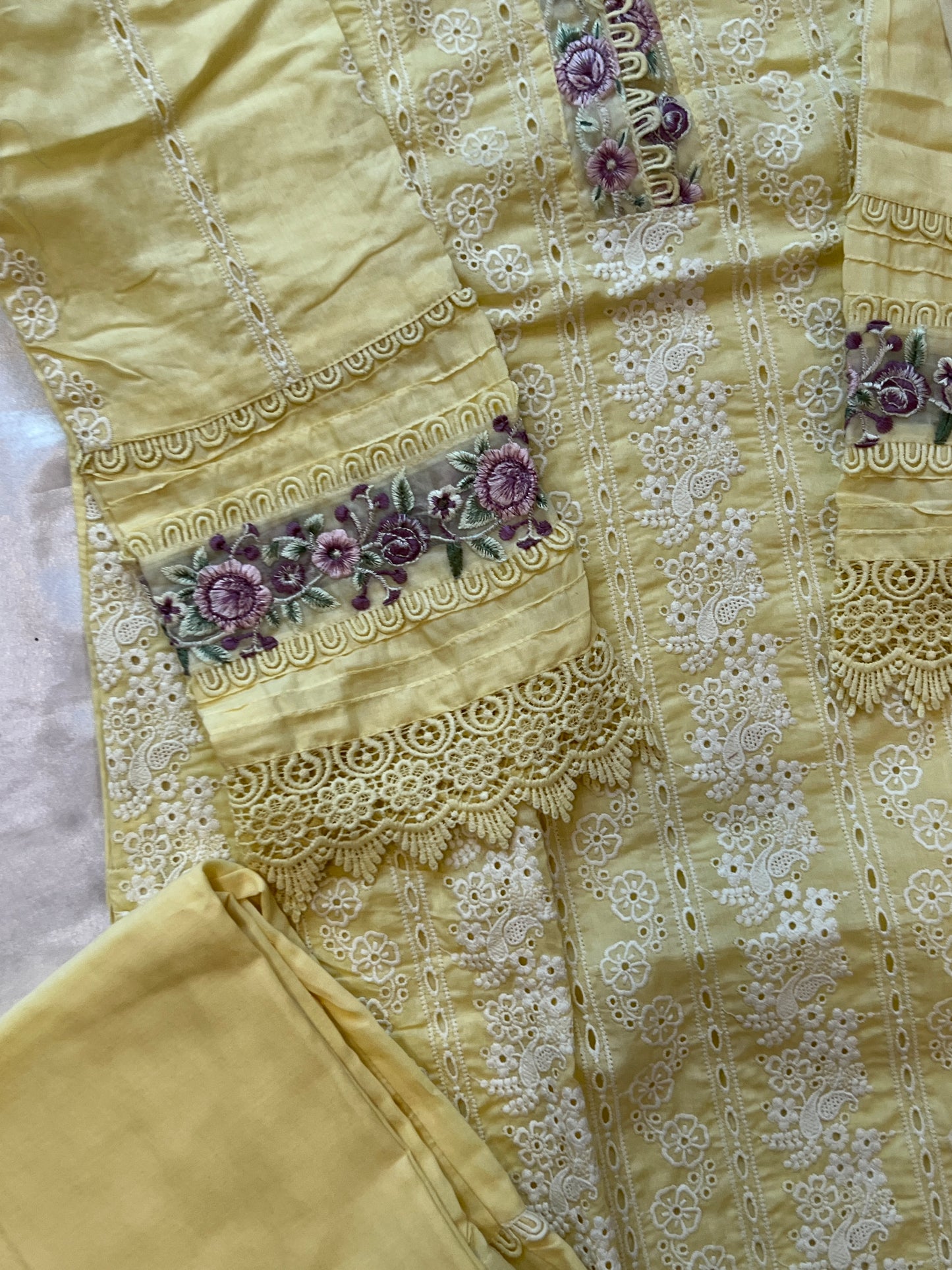RAHI YELLOW PURE COTTON EMBROIDERY SUIT 13