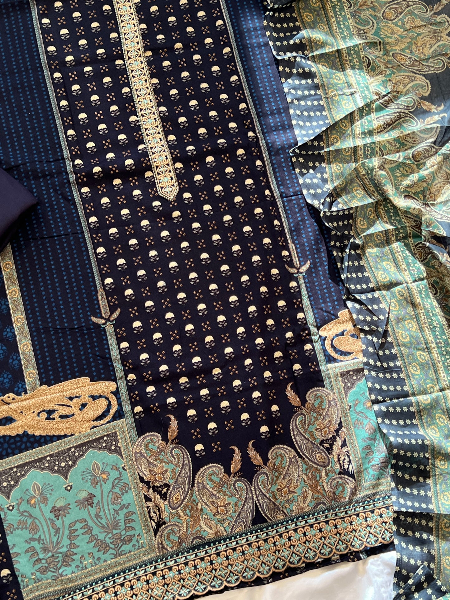 NAVY BLUE PAISLEY PURE COTTON EMBROIDERY SUIT