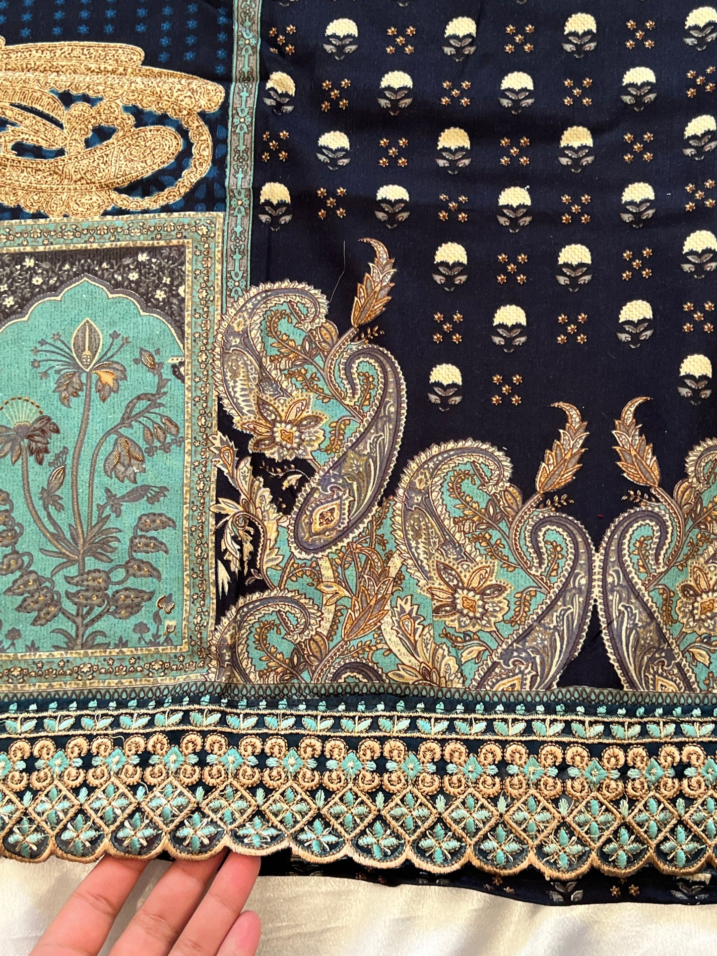 NAVY BLUE PAISLEY PURE COTTON EMBROIDERY SUIT