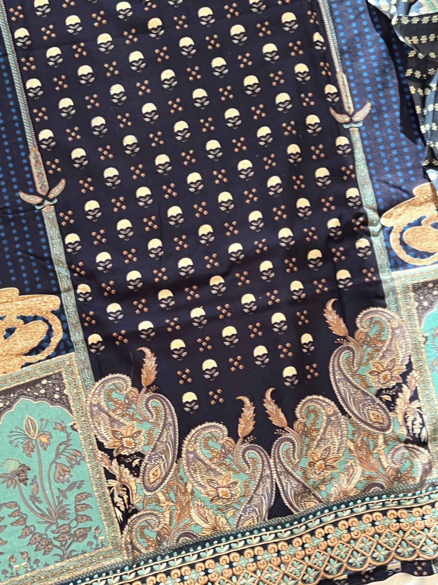 NAVY BLUE PAISLEY PURE COTTON EMBROIDERY SUIT
