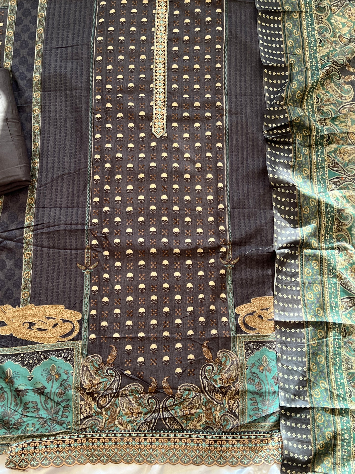 GREY PAISLEY PURE COTTON EMBROIDERY SUIT