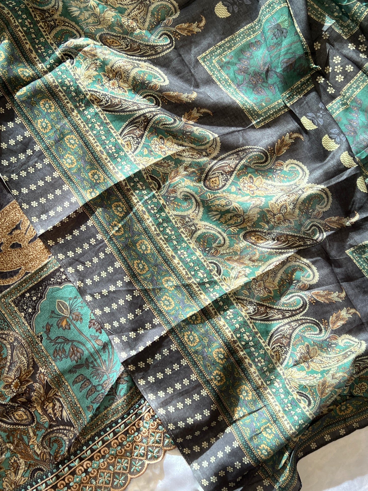 GREY PAISLEY PURE COTTON EMBROIDERY SUIT