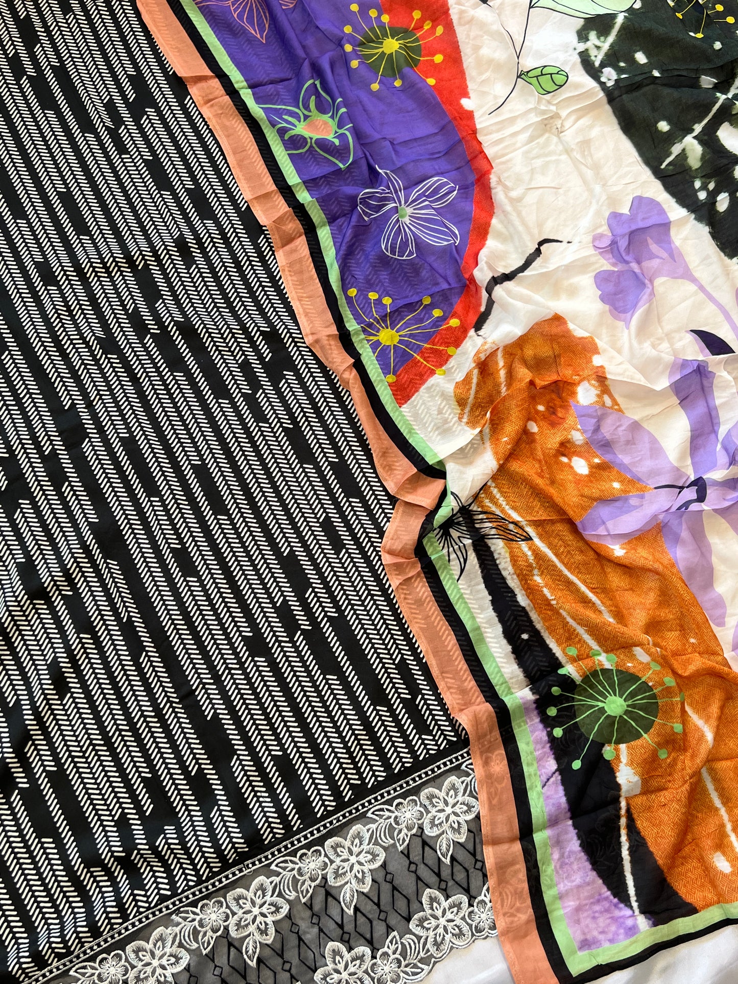 BLACK MAHAM SOFT COTTON EMBROIDER SUIT Q