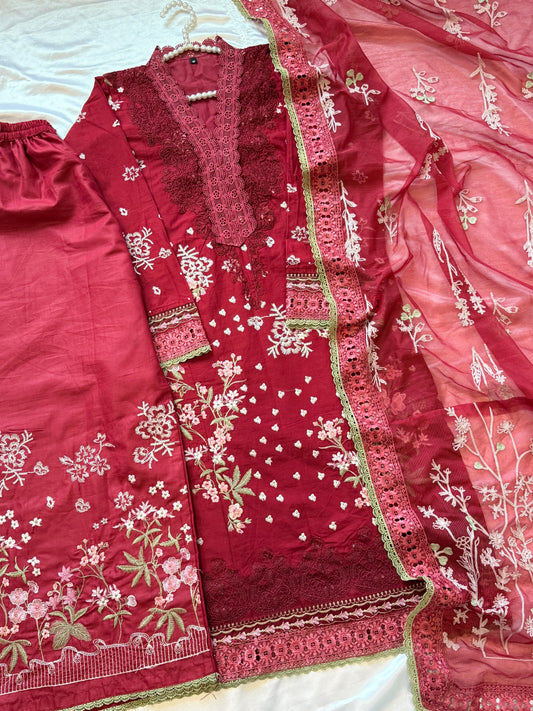 HANIA RED READYMADE SUIT Q