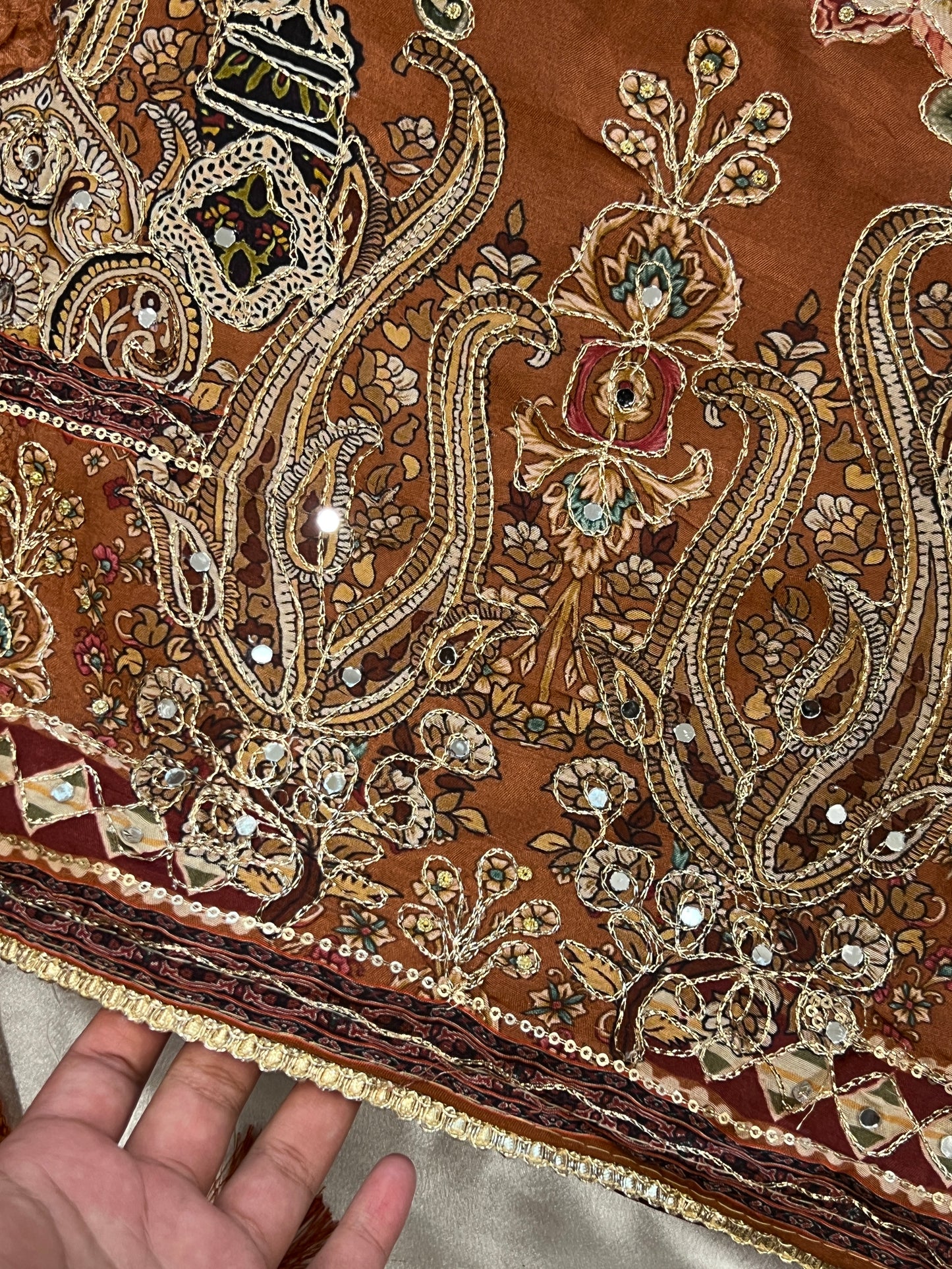RUST MUSLIN MIRROR EMBROIDERY 118