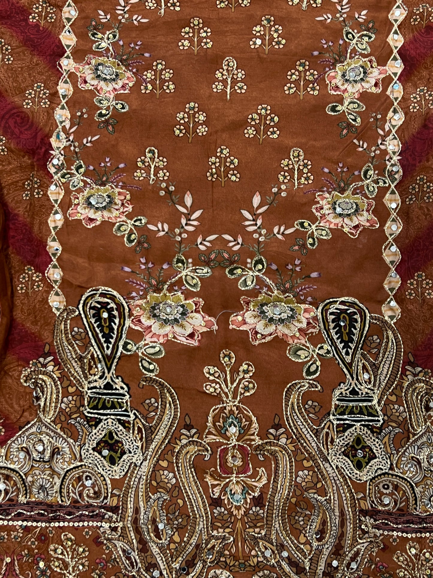 RUST MUSLIN MIRROR EMBROIDERY 118