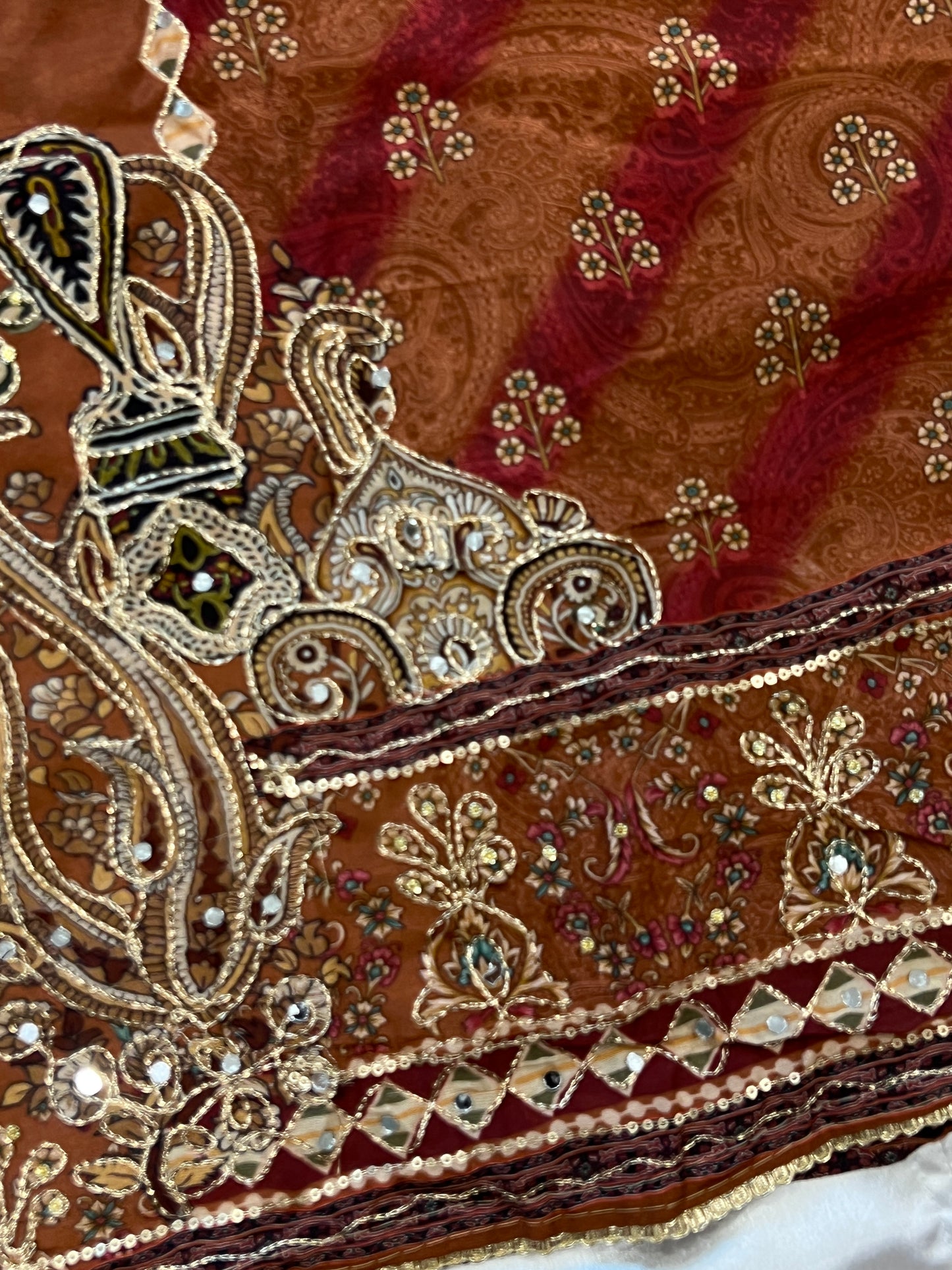 RUST MUSLIN MIRROR EMBROIDERY 118