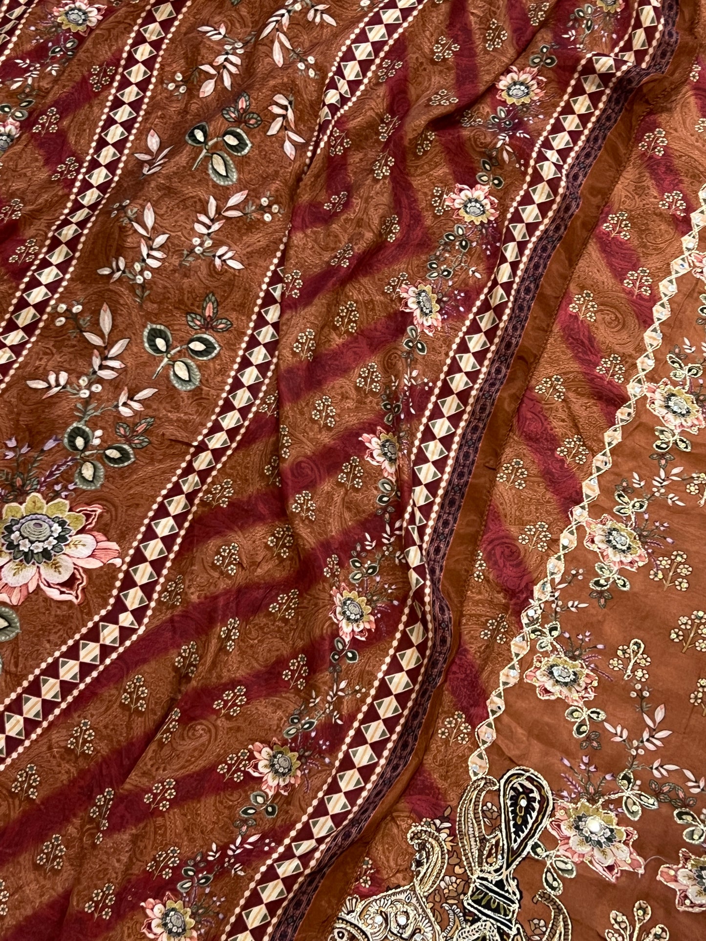 RUST MUSLIN MIRROR EMBROIDERY 118