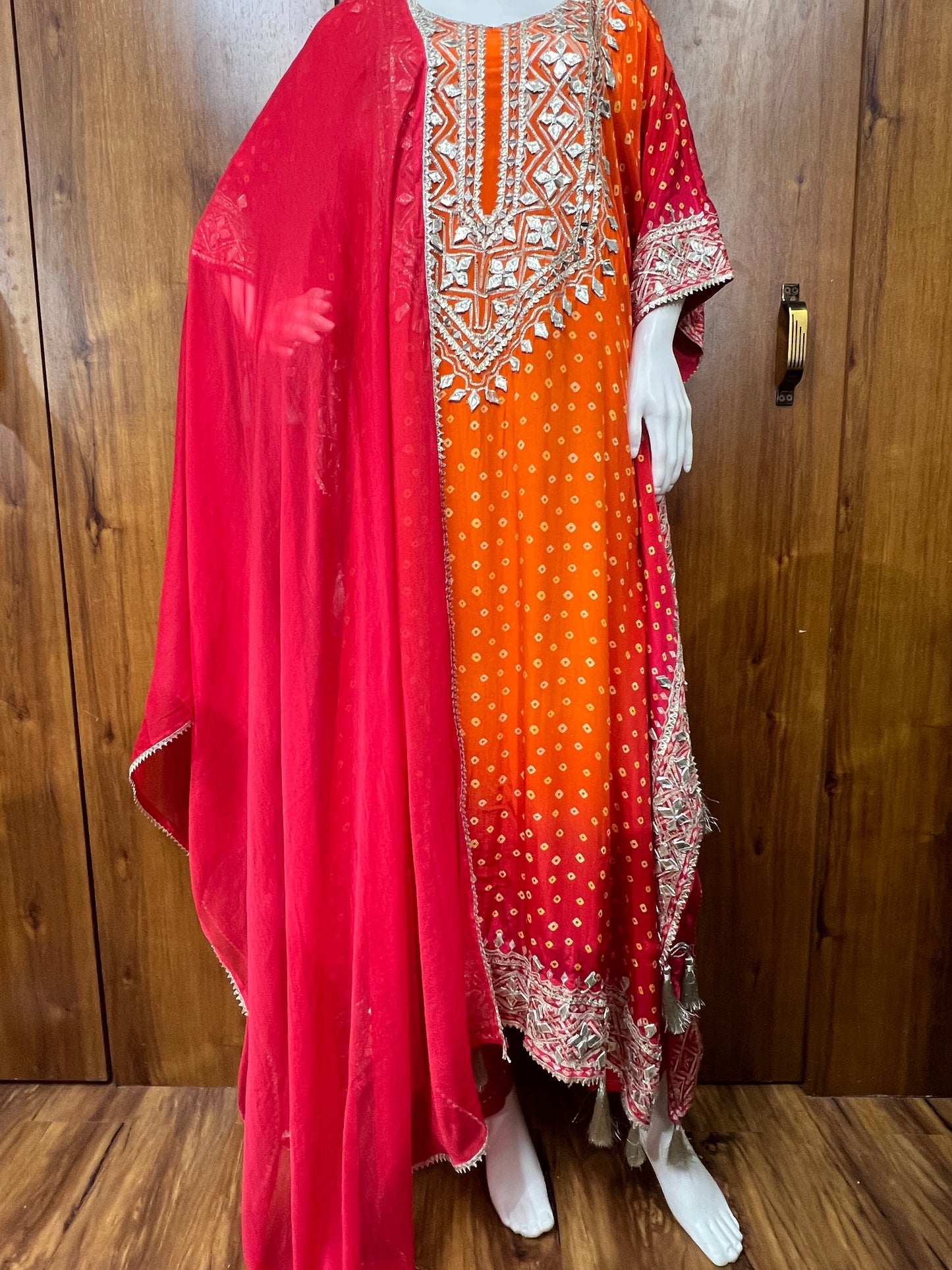 ORANGE PURE CREPE EMBROIDERED KAFTAN