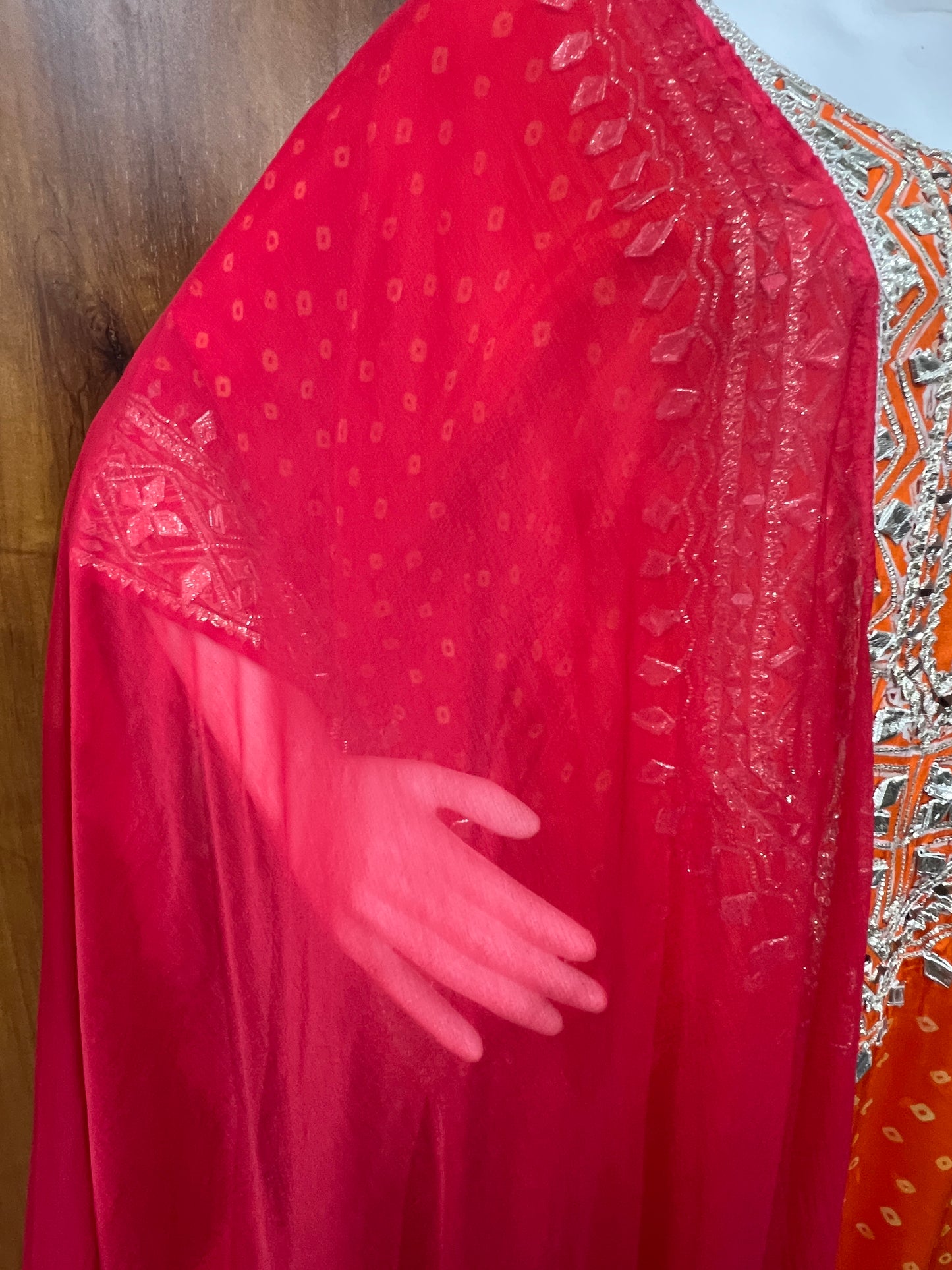 ORANGE PURE CREPE EMBROIDERED KAFTAN