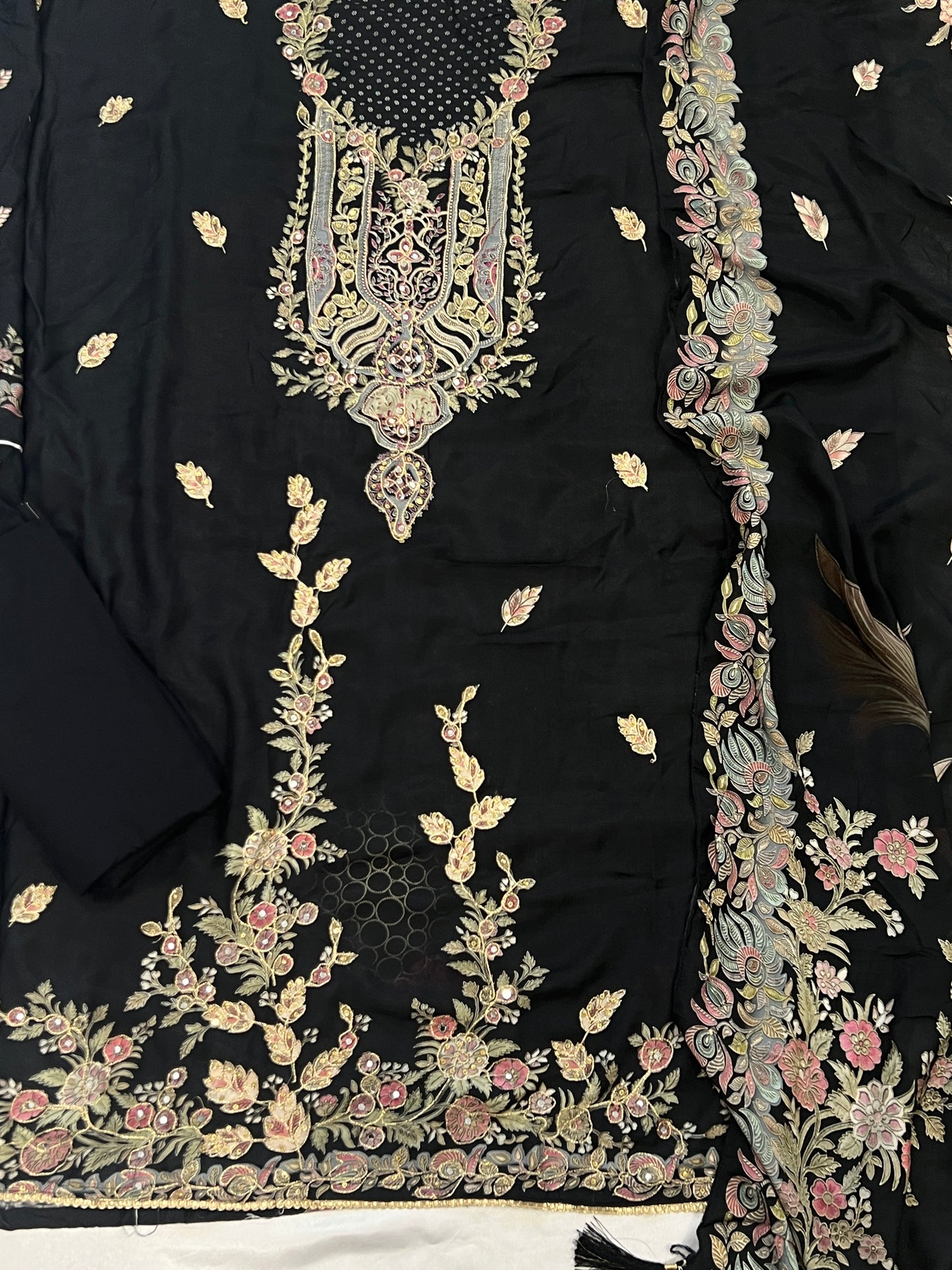BLACK PURE MUSLIN EMBROIDERY SUIT 137