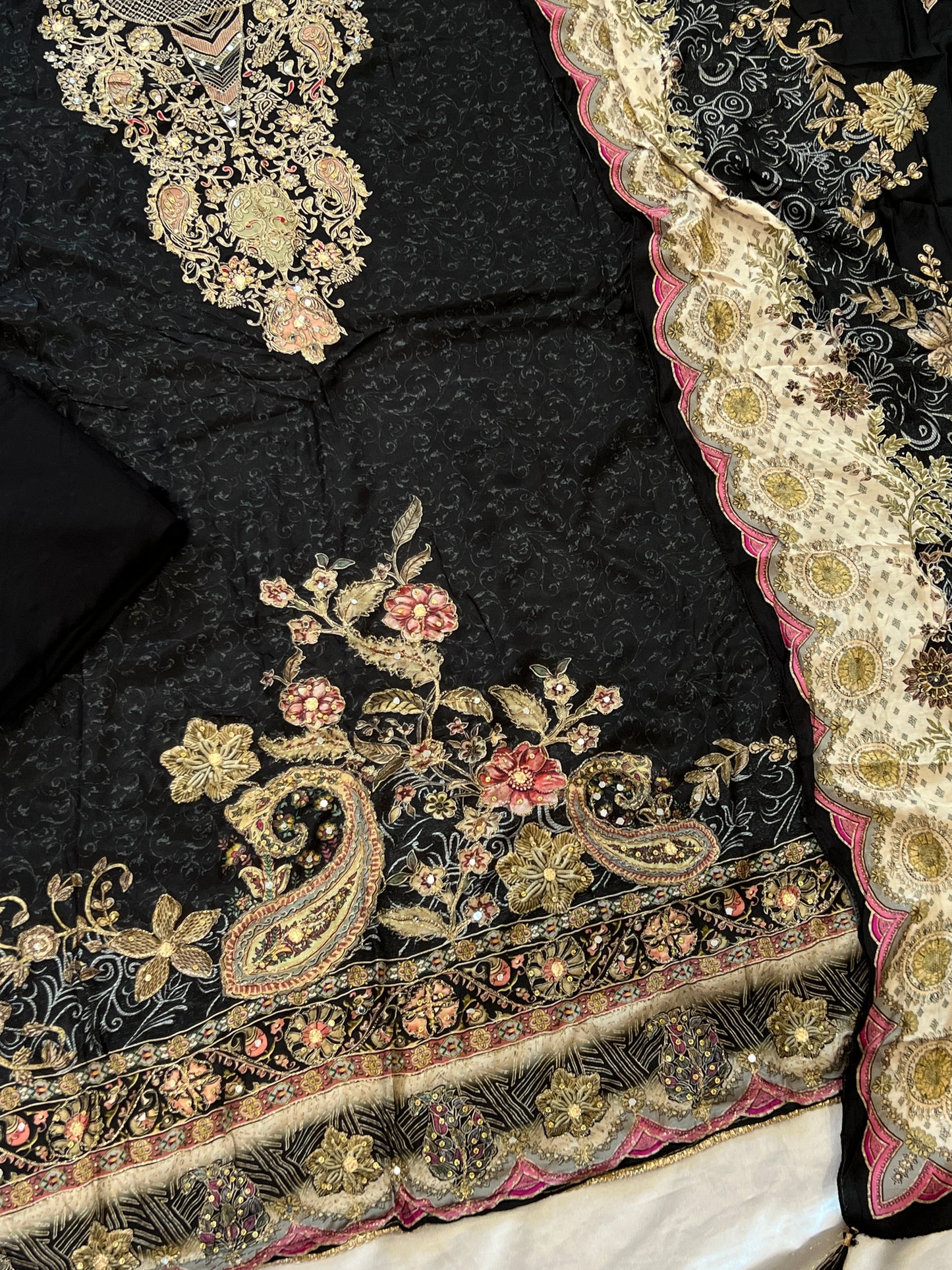 BLACK MUSLIN HAND WORK EMBROIDERY SUIT 150