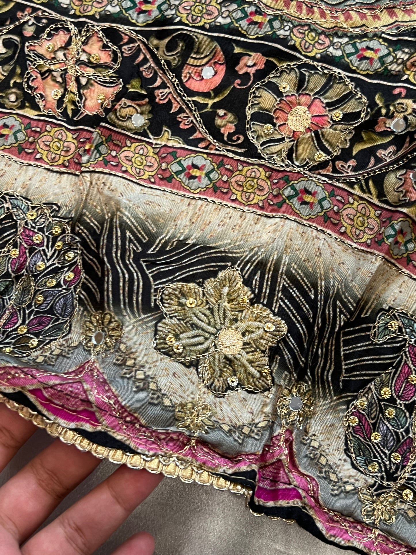 BLACK MUSLIN HAND WORK EMBROIDERY SUIT 150