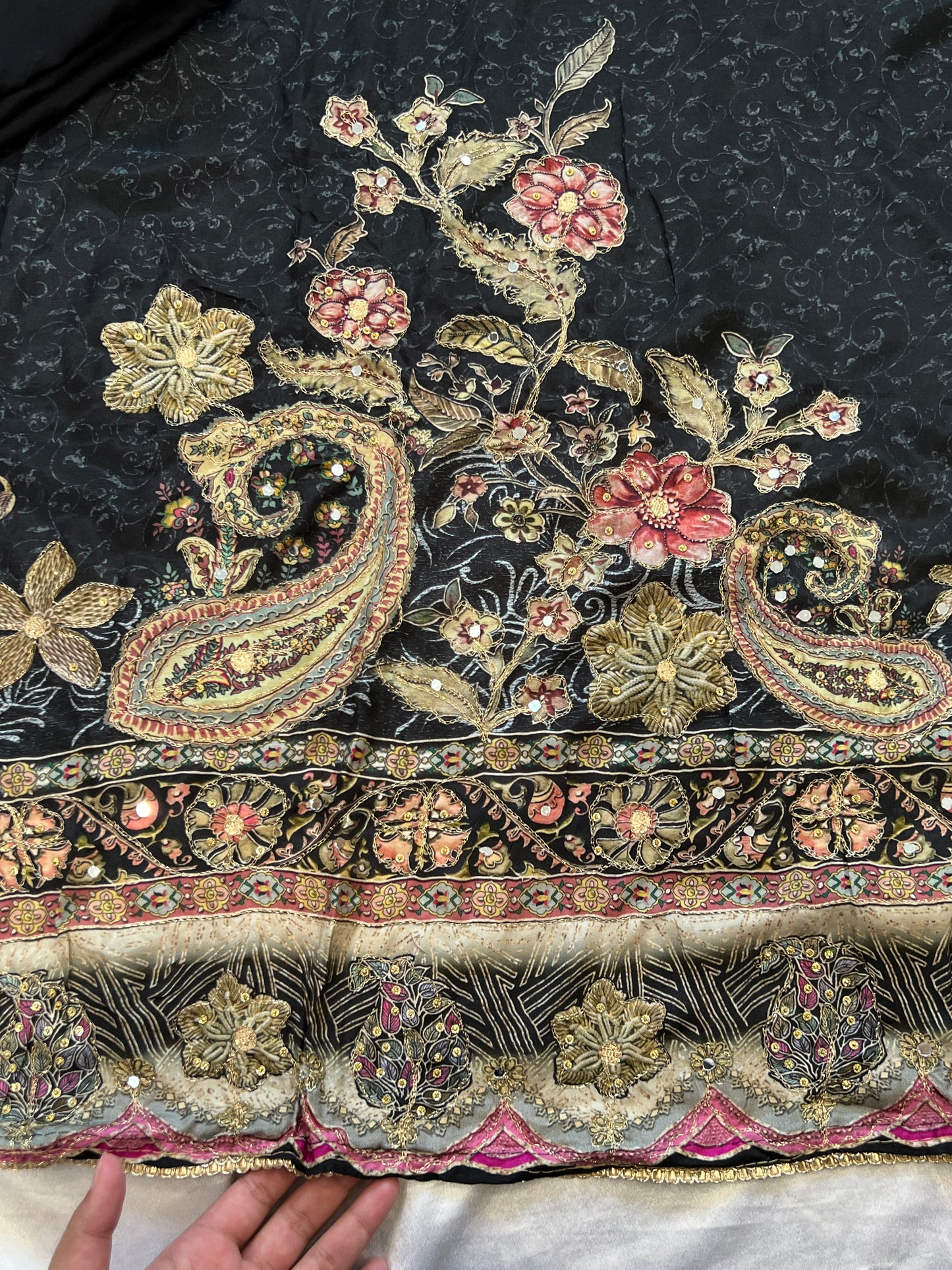 BLACK MUSLIN HAND WORK EMBROIDERY SUIT 150