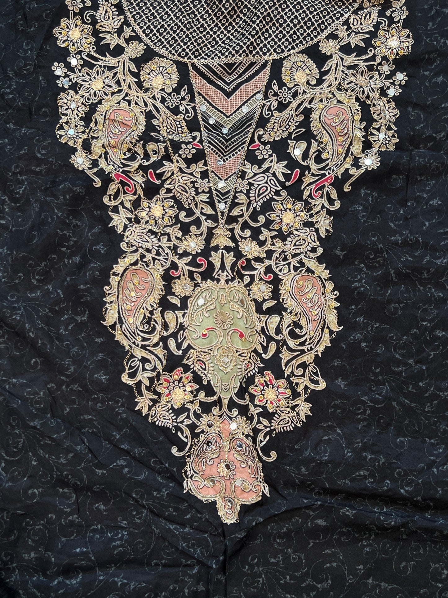 BLACK MUSLIN HAND WORK EMBROIDERY SUIT 150