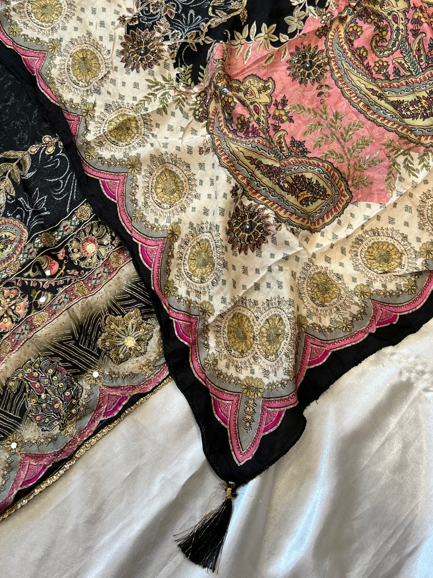 BLACK MUSLIN HAND WORK EMBROIDERY SUIT 150