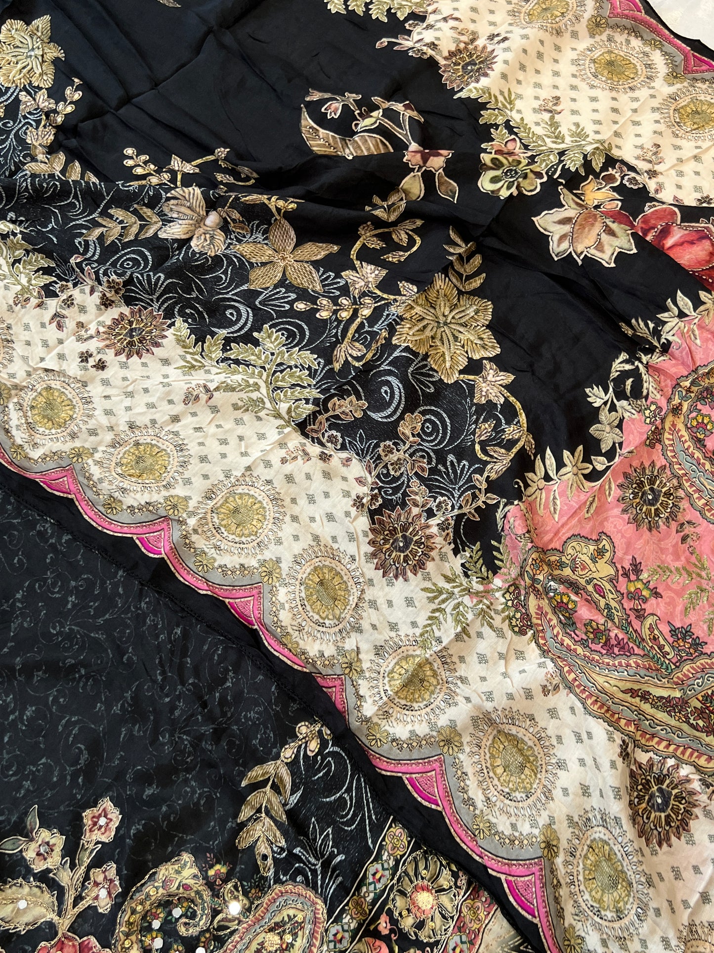 BLACK MUSLIN HAND WORK EMBROIDERY SUIT 150