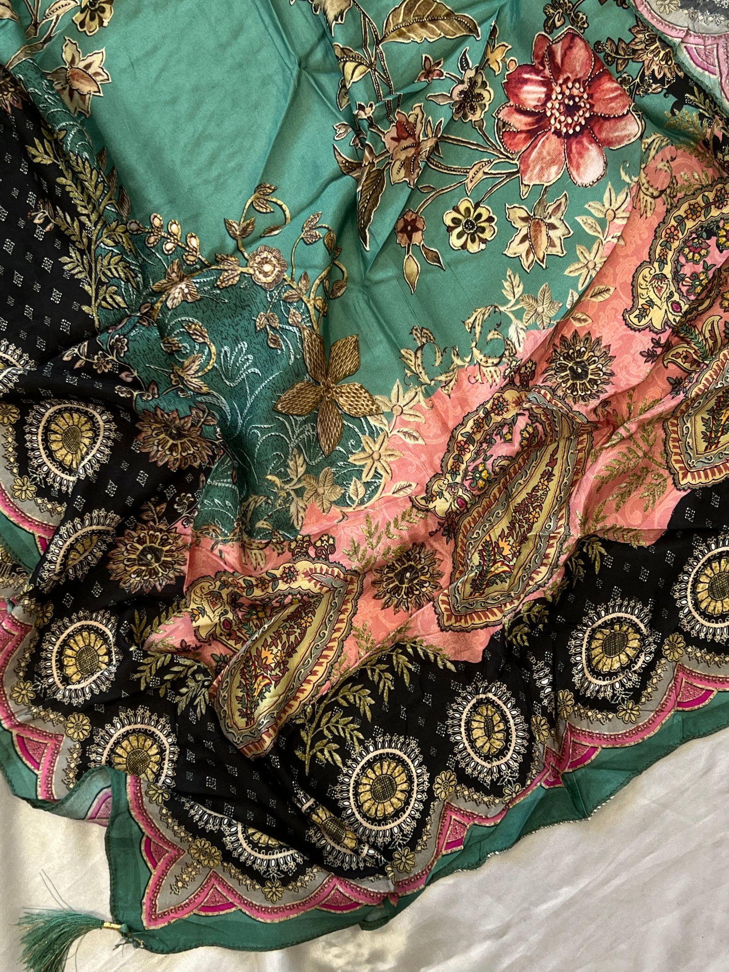 SEA GREEN MUSLIN HAND WORK EMBROIDERY SUIT 150