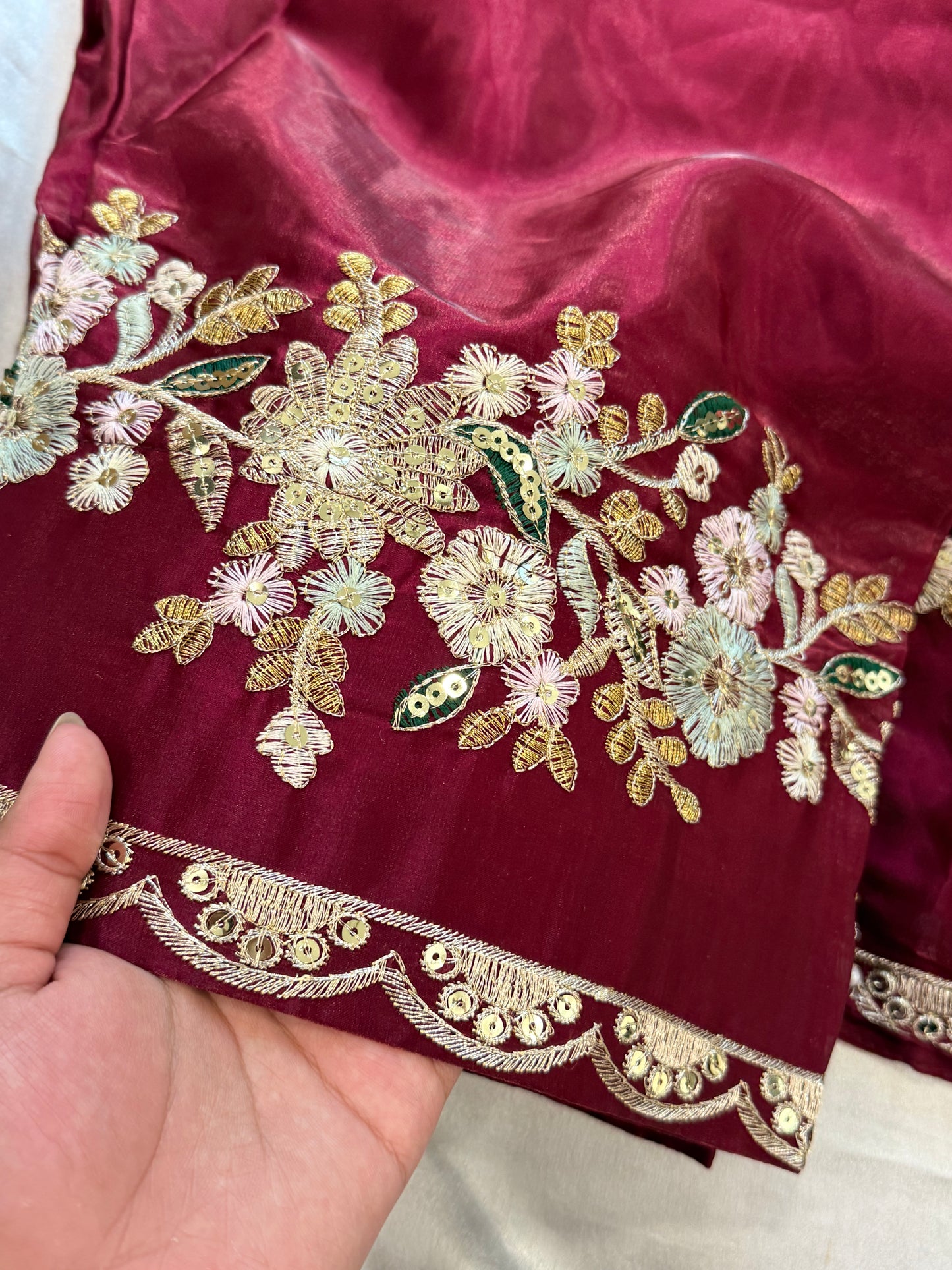 JIMMY CHOO MAROON READYMADE EMBROIDERY SUIT 2 Q