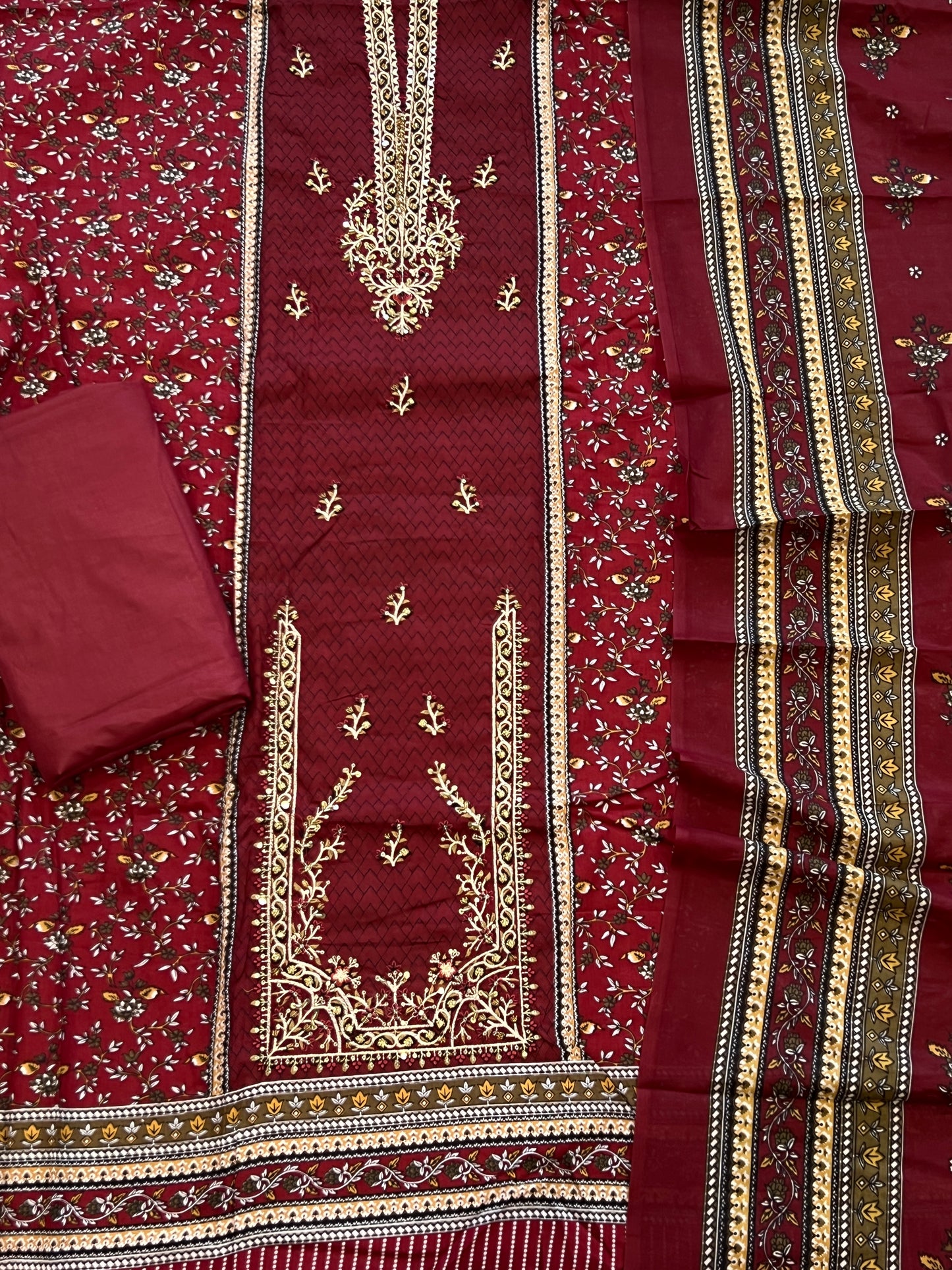 NOORE MAROON COTTON EMBROIDERY SUIT