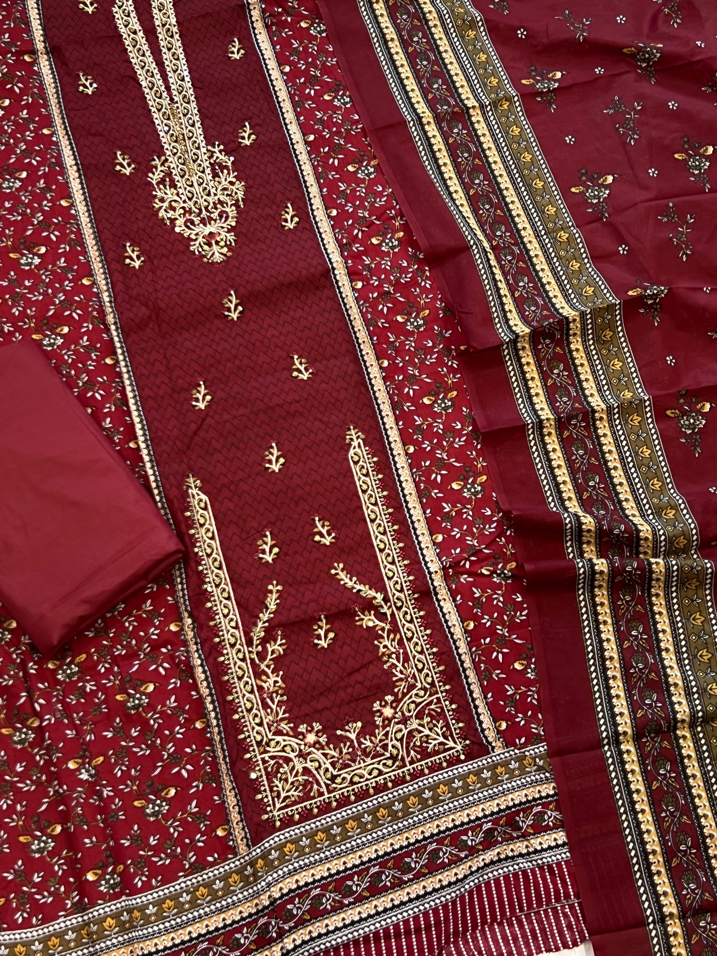 NOORE MAROON COTTON EMBROIDERY SUIT