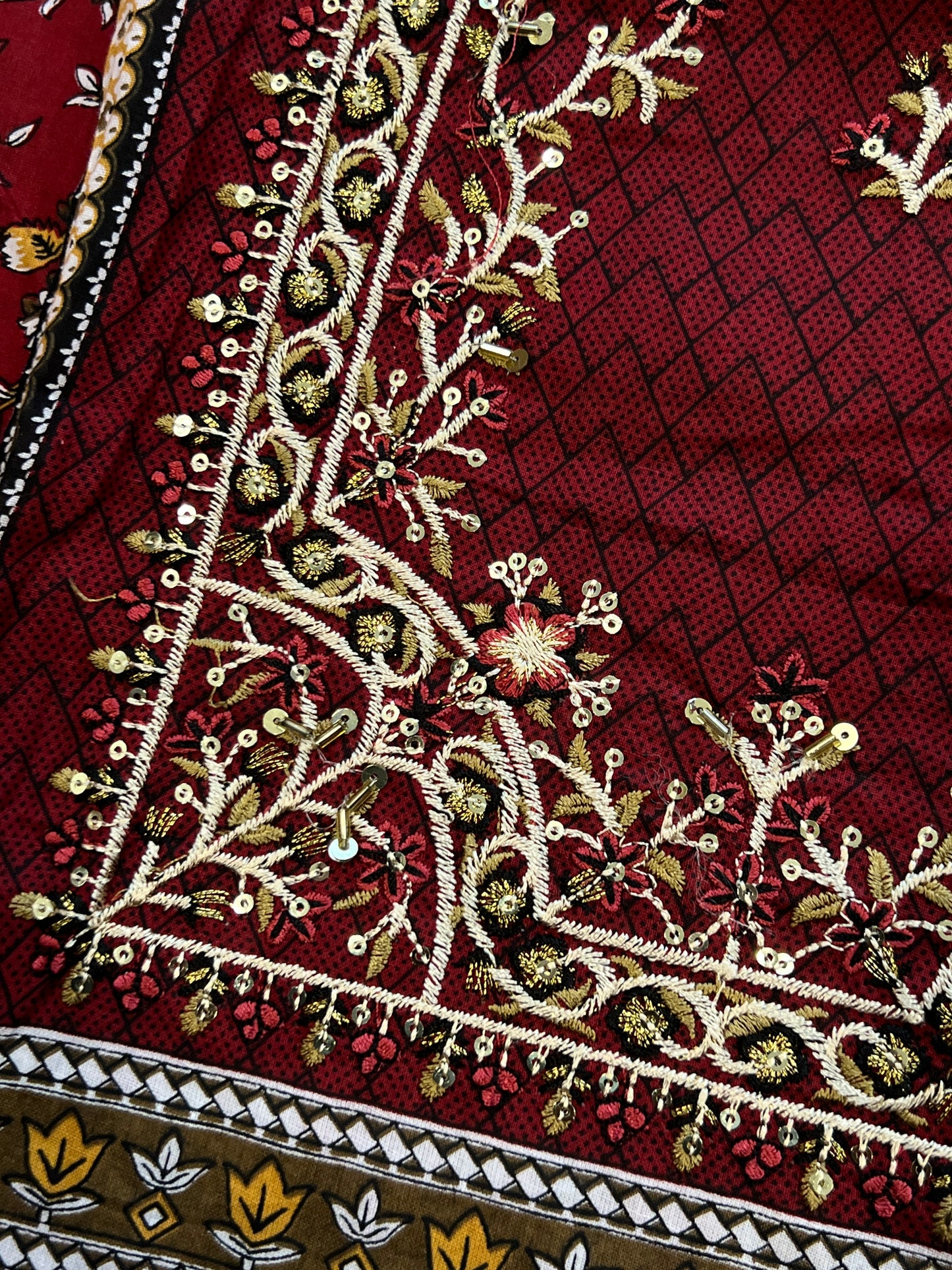 NOORE MAROON COTTON EMBROIDERY SUIT