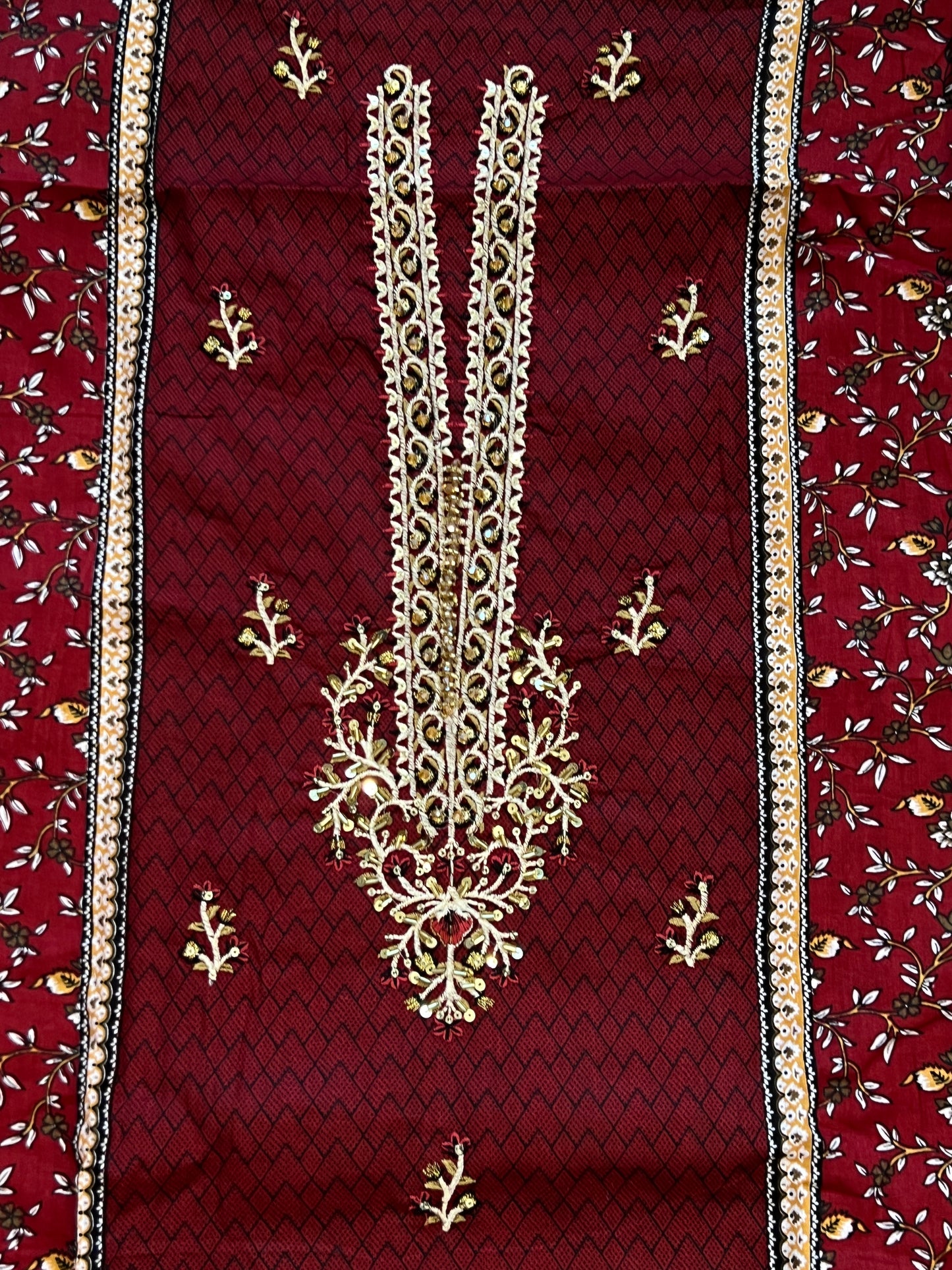 NOORE MAROON COTTON EMBROIDERY SUIT