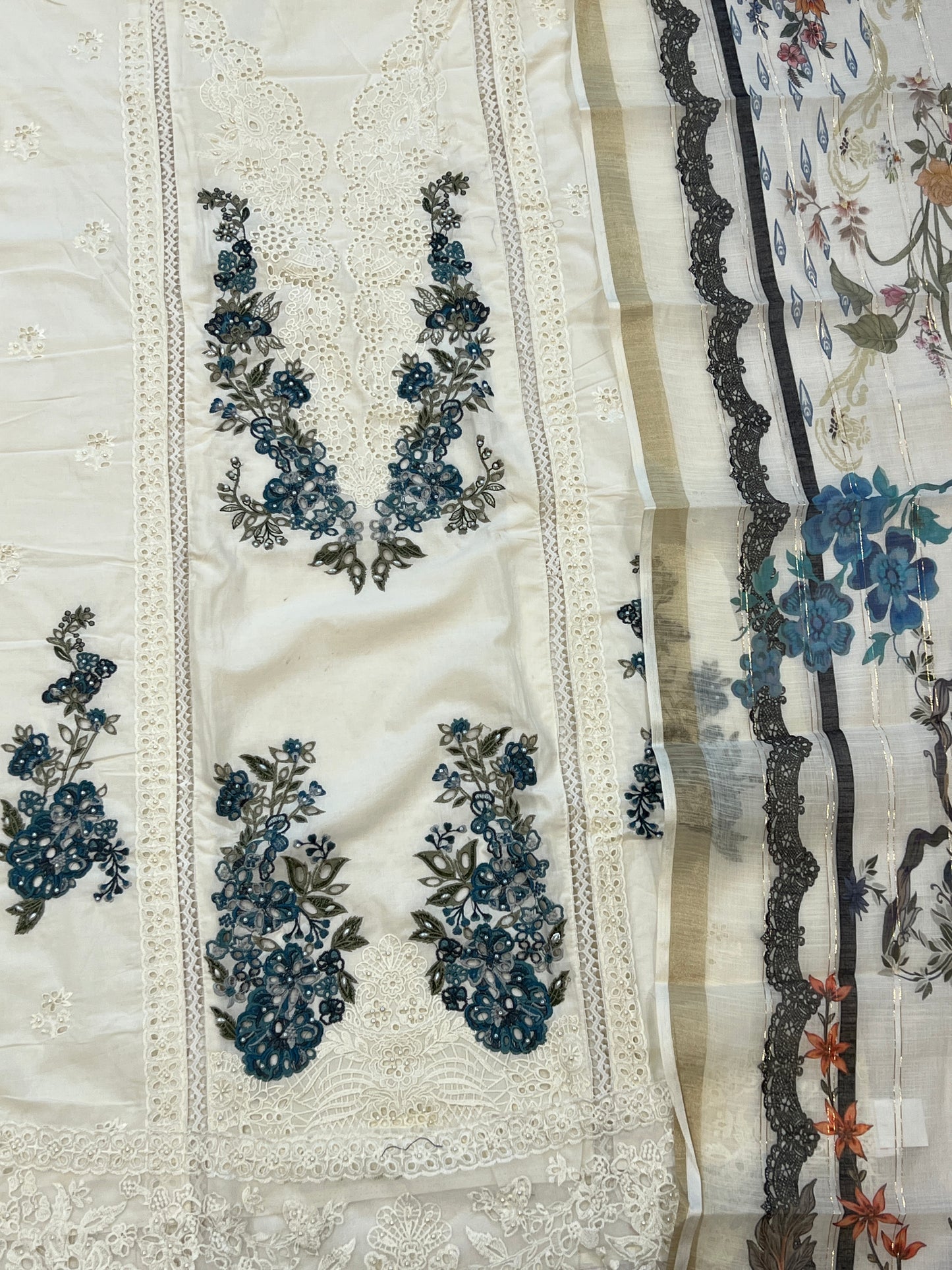 OFF WHITE HANIA LAWN COTTON EMBROIDERY SUIT 2003