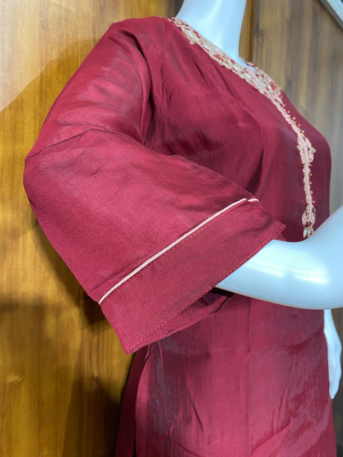 MAROON ROMAN SILK READYMADE SUIT Q