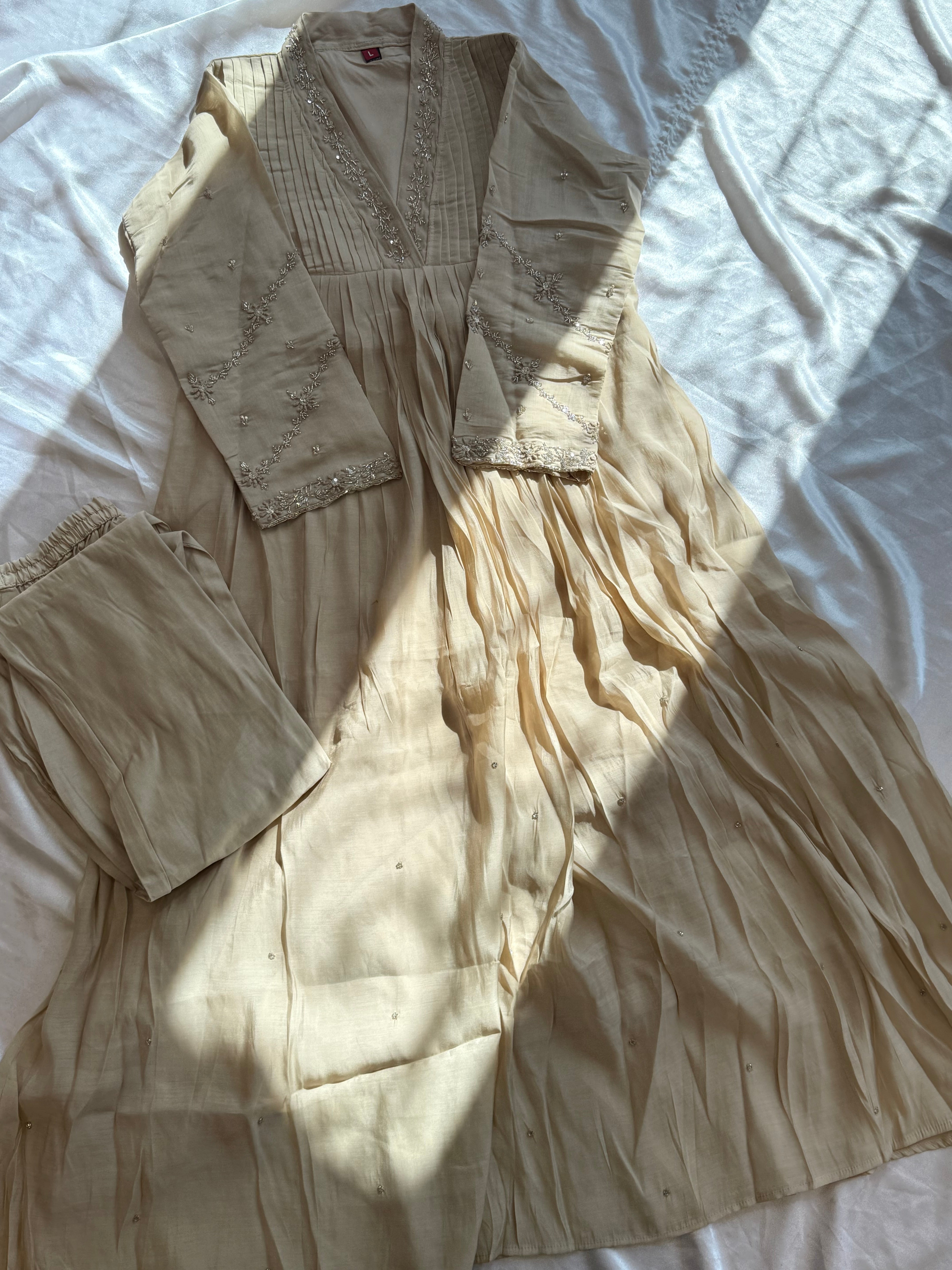 BEIG HANDWORK FROCK 7001 Q