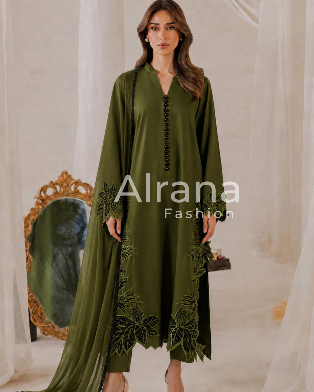 OLIVE LAWN KAFTAN EMBROIDERY SUIT