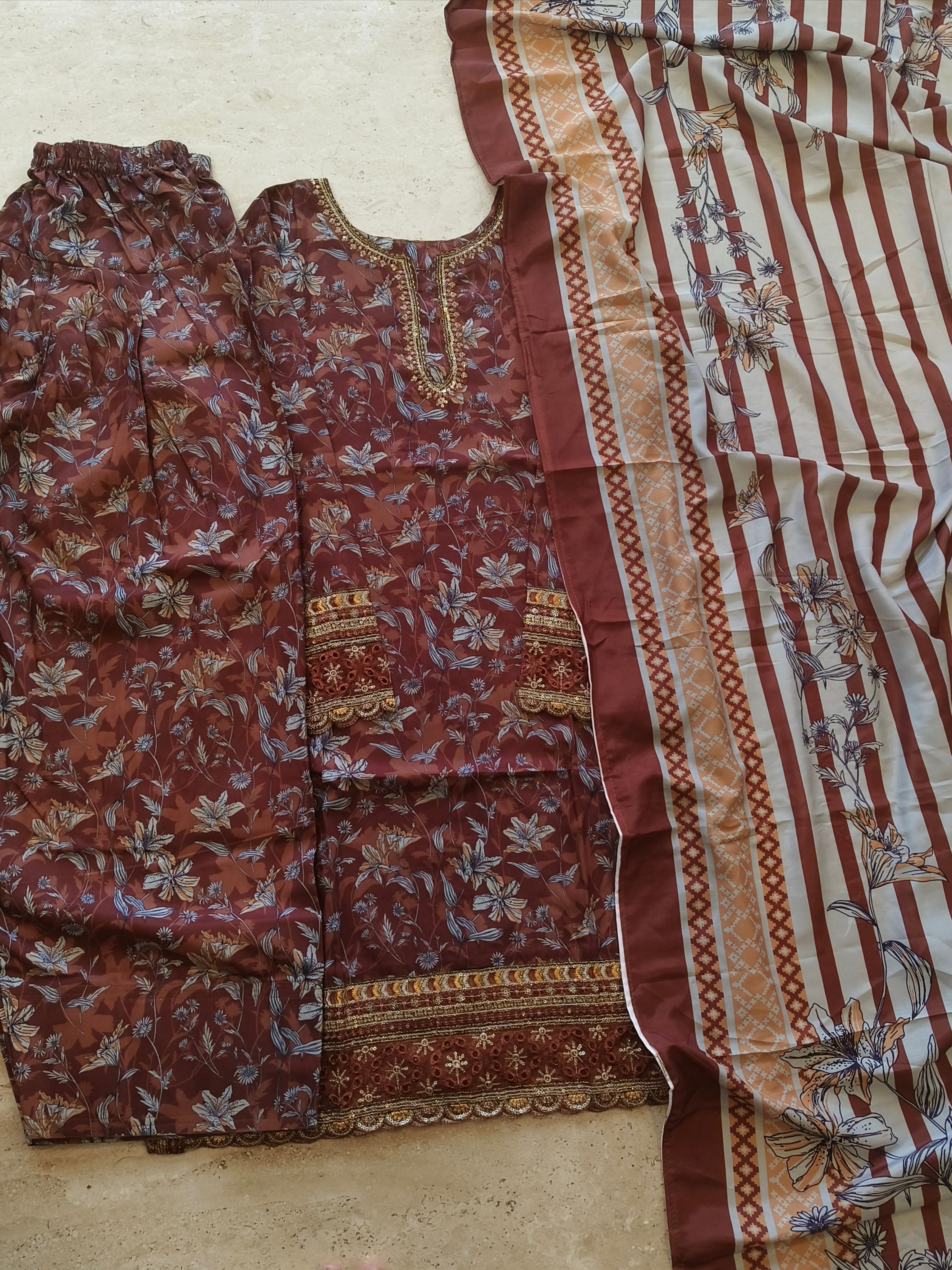 HANIA CREPE FARSHI SHALWAR SUIT 1 Q