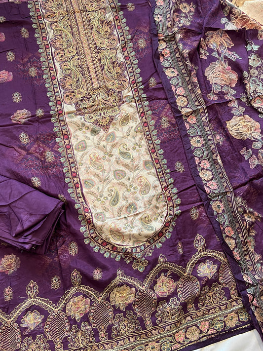 PURPLE MUSLIN EMBROIDERY SUIT 281