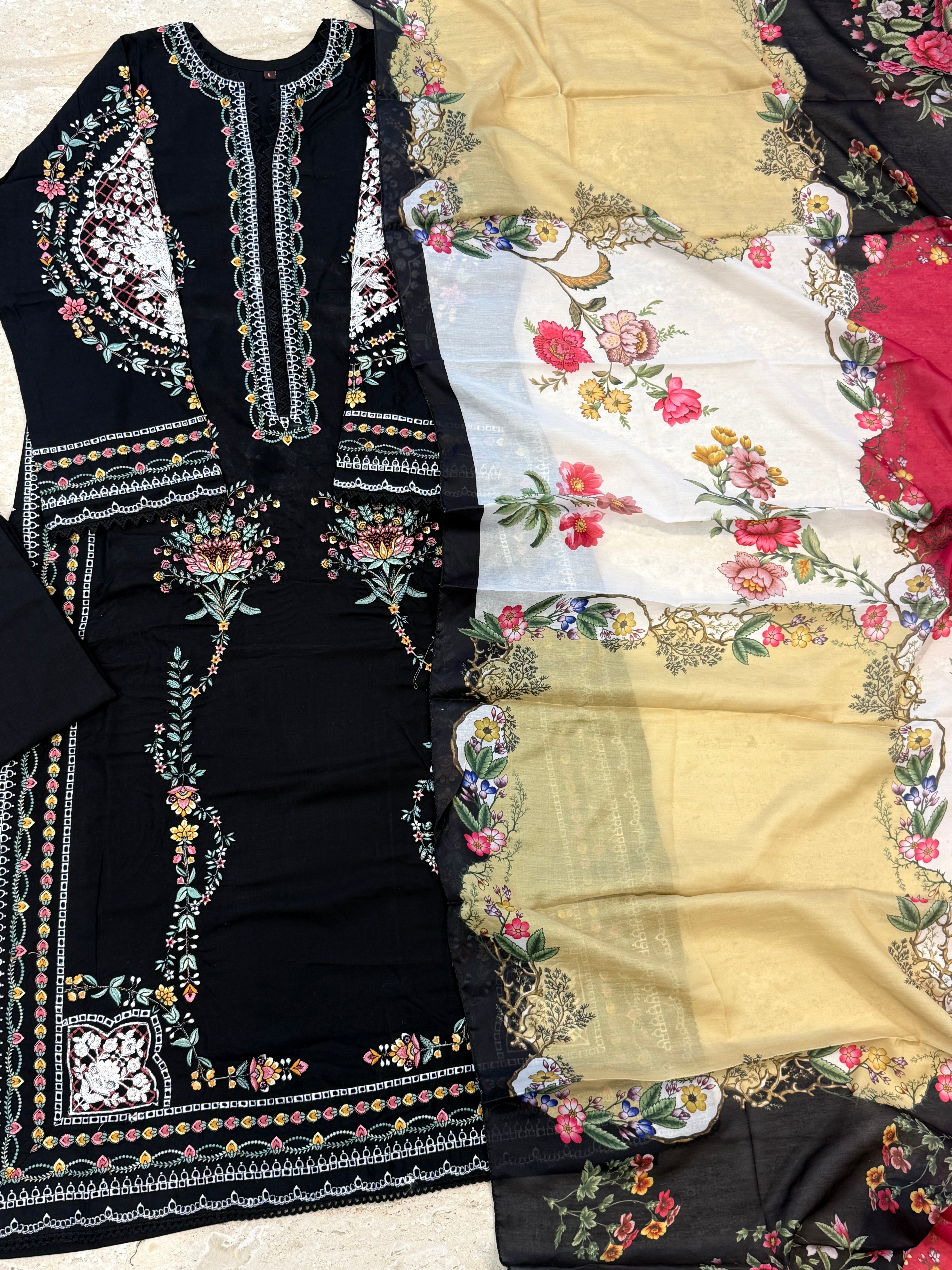 BLACK JUGNU LAWN EMBROIDERY SUIT