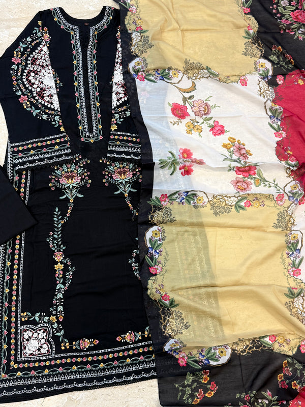 BLACK JUGNU LAWN EMBROIDERY SUIT