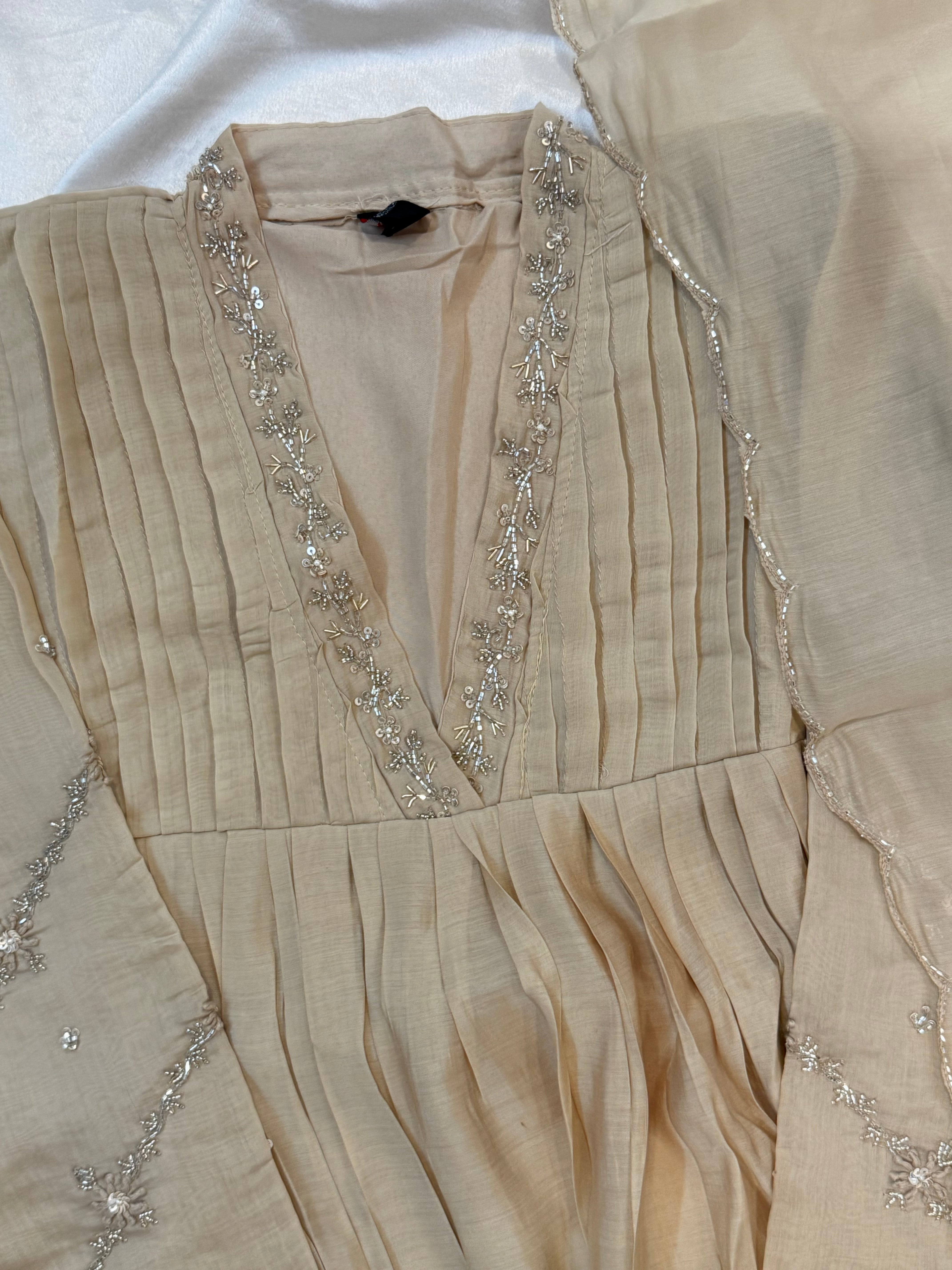 BEIG HANDWORK FROCK 7001 Q