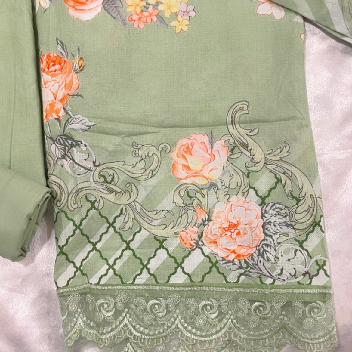 GREEN AAYKA COTTON EMBROIDERY SUIT