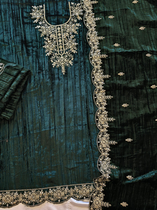 MEHRUN CRUSH VELVET EMBROIDERY SUIT 1