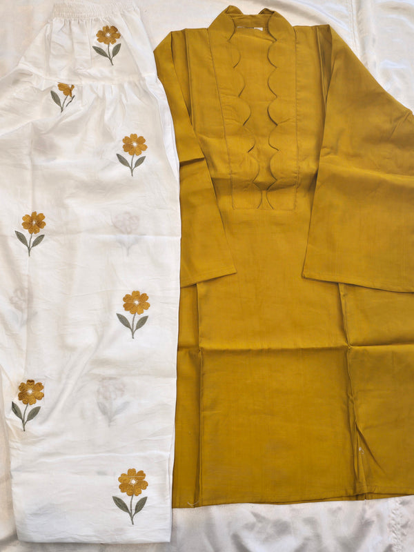 MUSTERED LINEN FARSHI SUIT Q