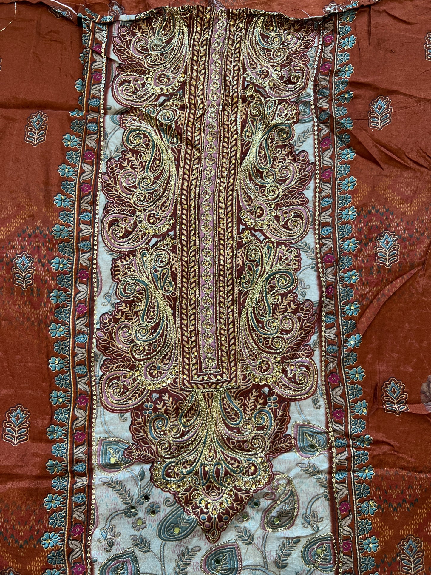 RUST MUSLIN EMBROIDERY SUIT 281