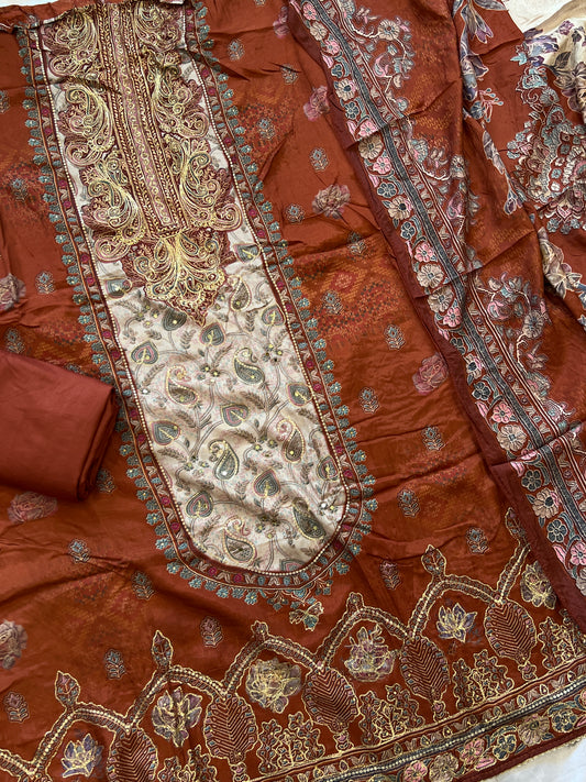 RUST MUSLIN EMBROIDERY SUIT 281