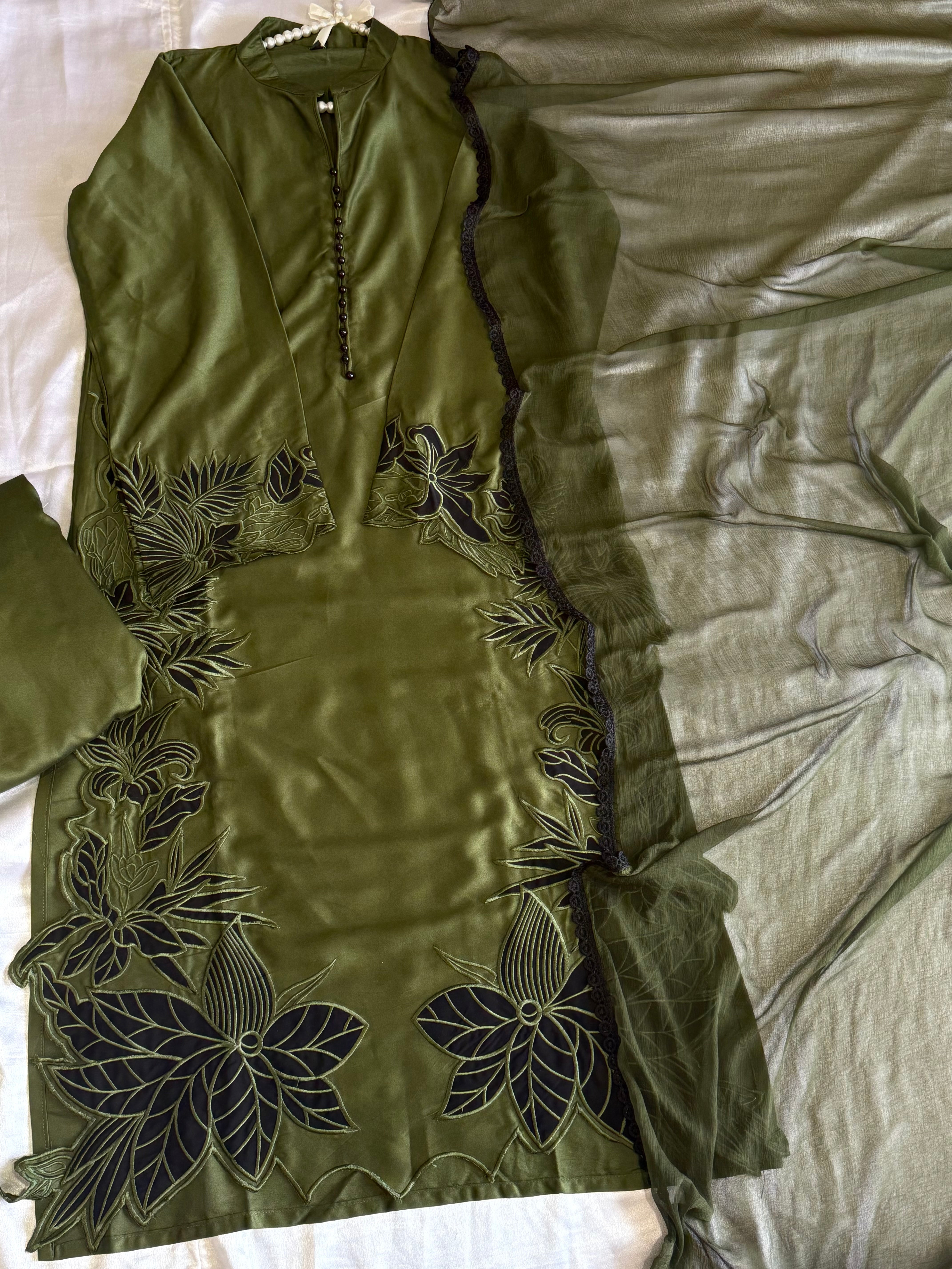 OLIVE LAWN KAFTAN EMBROIDERY SUIT