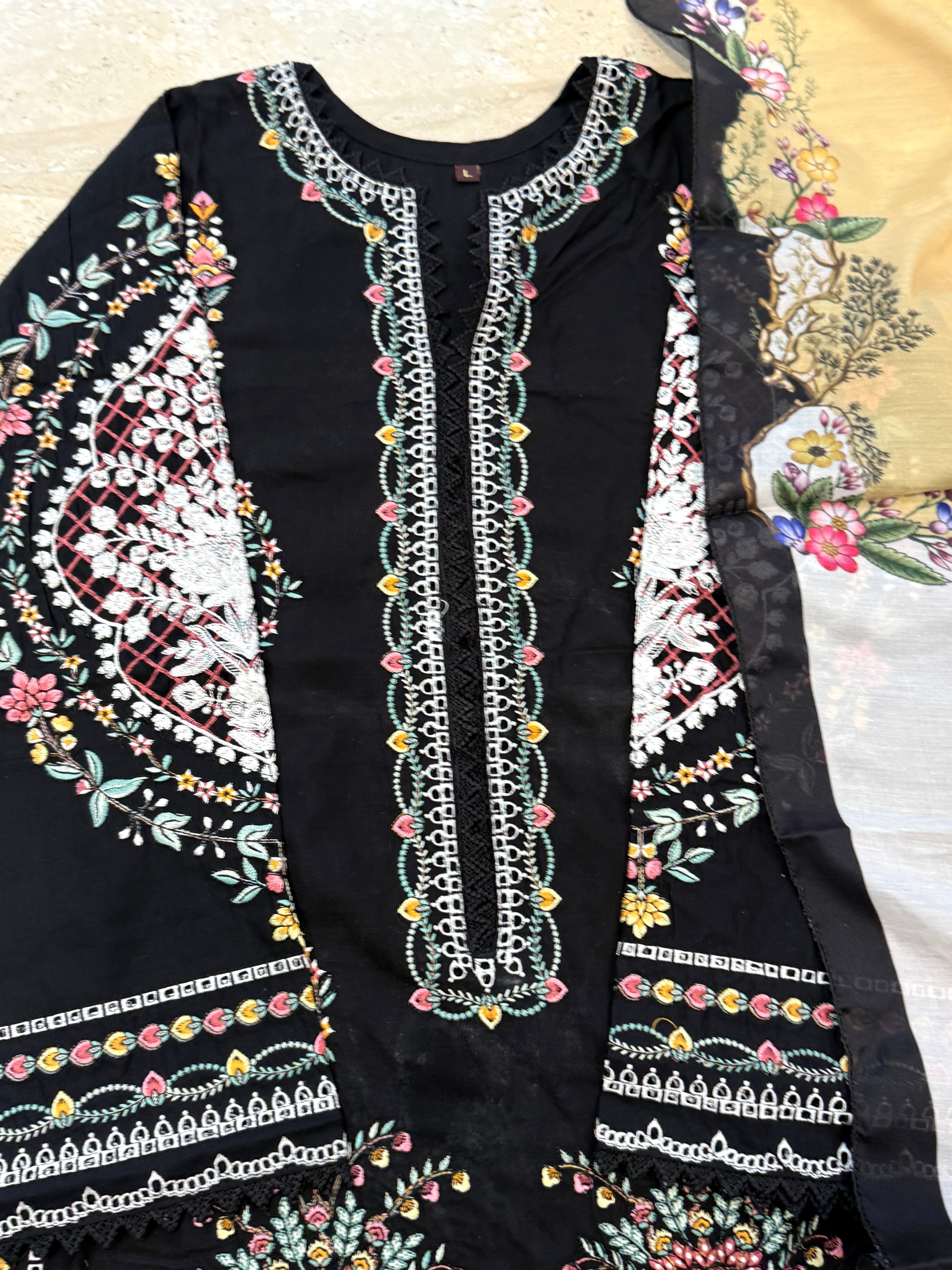 BLACK JUGNU LAWN EMBROIDERY SUIT