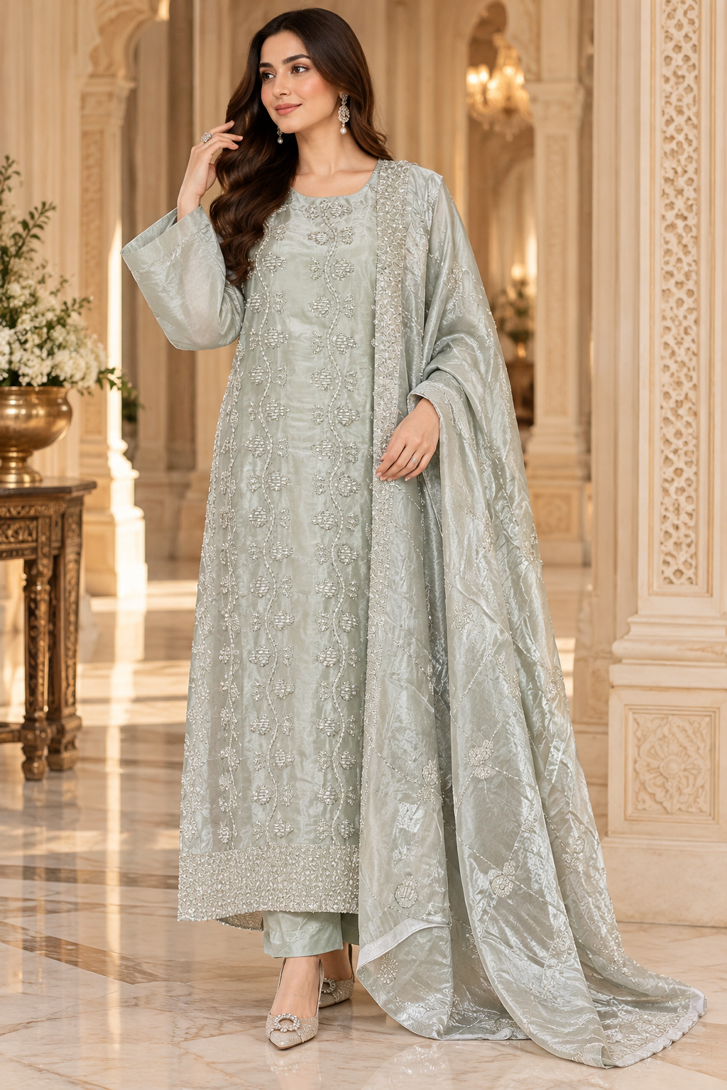HANDWORK LONG KAFTAN SUIT 4 Q
